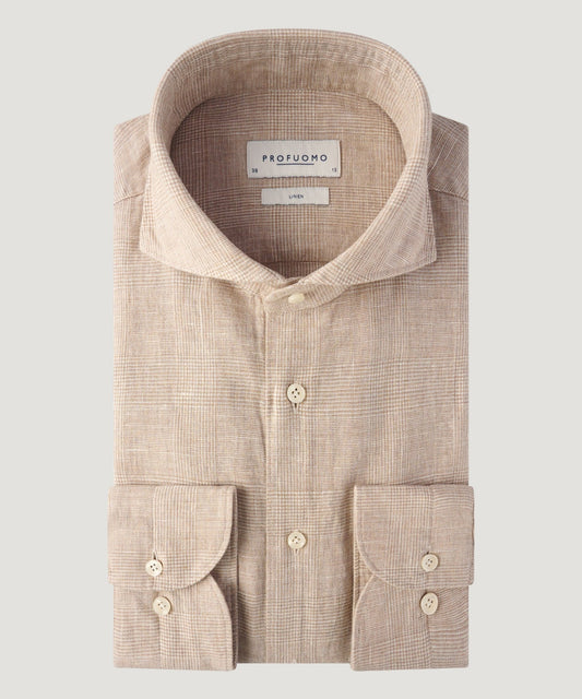 Profuomo Overhemd geruit katoen/linnen beige - The Society Shop