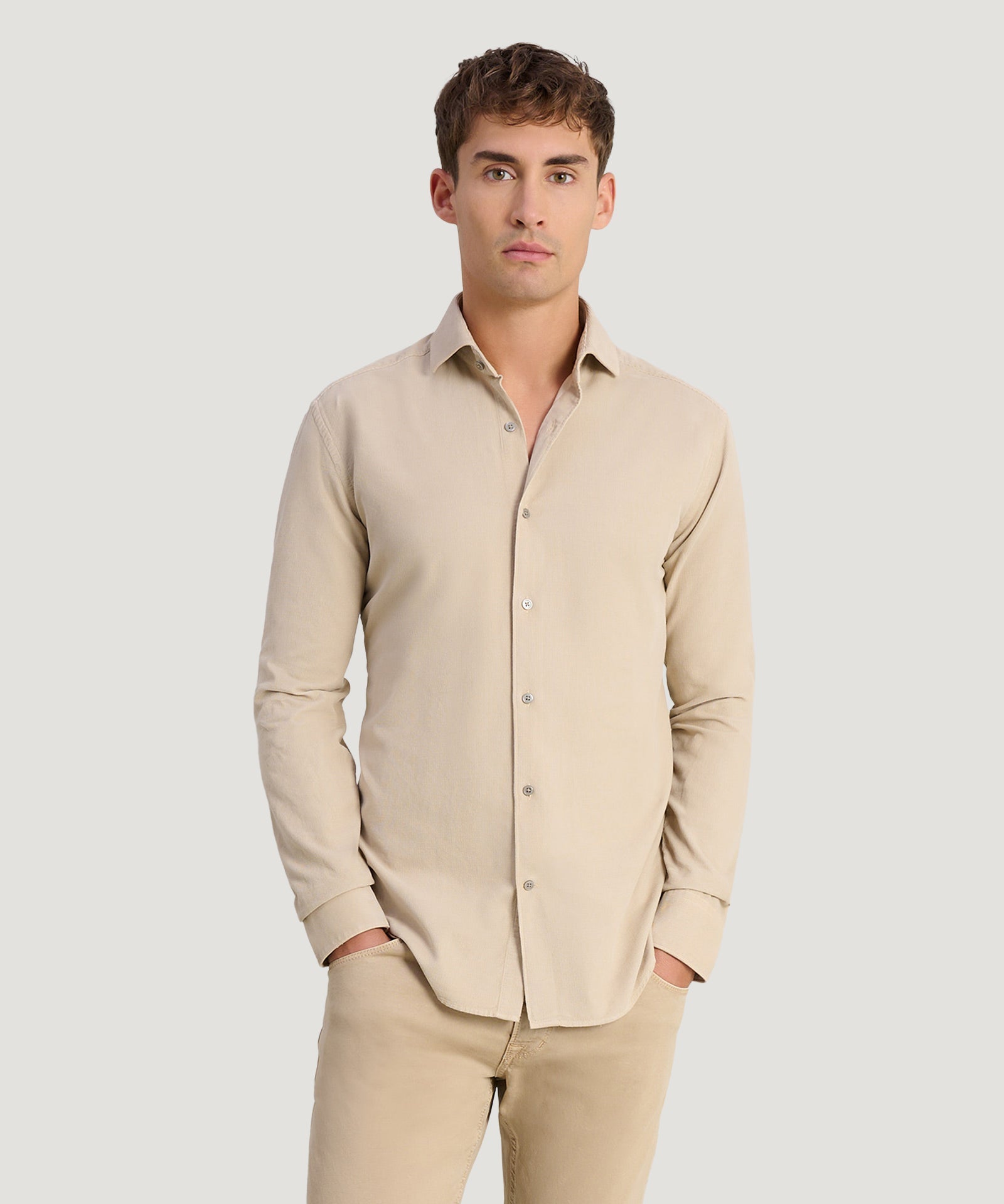SOCI3TY Handmade Overhemd gewassen corduroy beige - THE SOCIETY SHOP