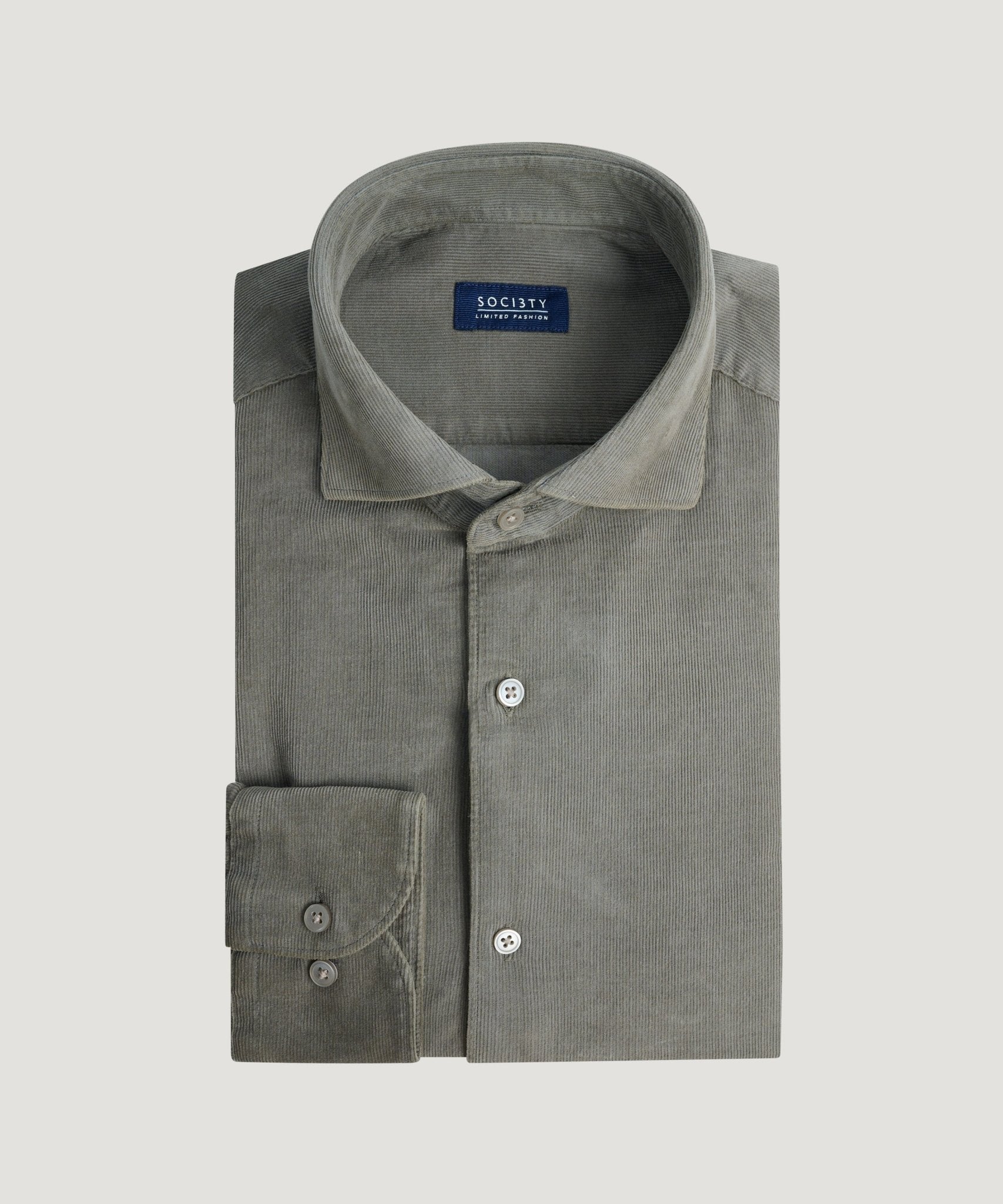 SOCI3TY Handmade Overhemd gewassen corduroy olijfgroen - THE SOCIETY SHOP
