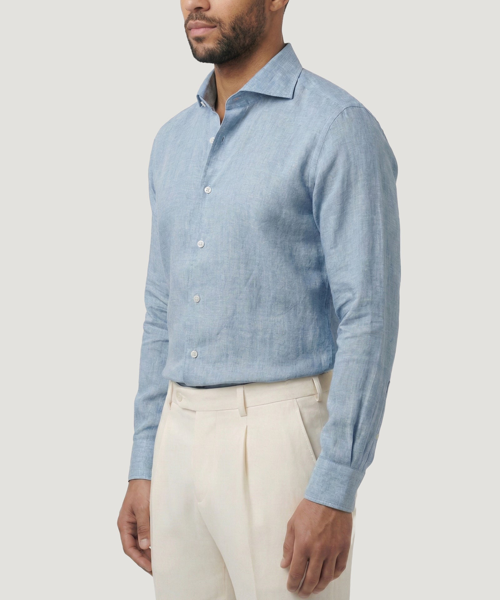 SOCI3TY Handmade Overhemd gewassen linnen lichtblauw - THE SOCIETY SHOP