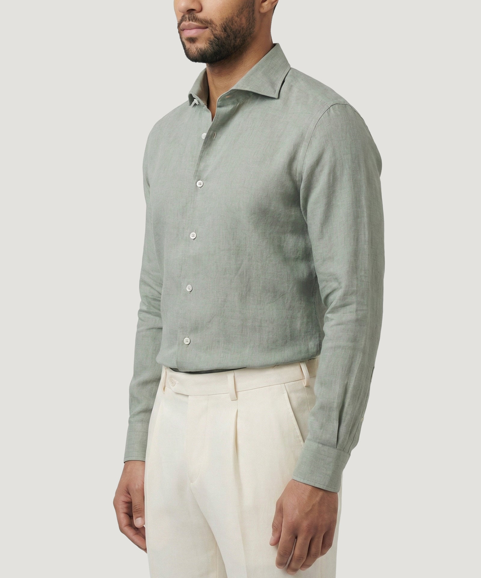 SOCI3TY Handmade Overhemd gewassen linnen lichtgroen - THE SOCIETY SHOP