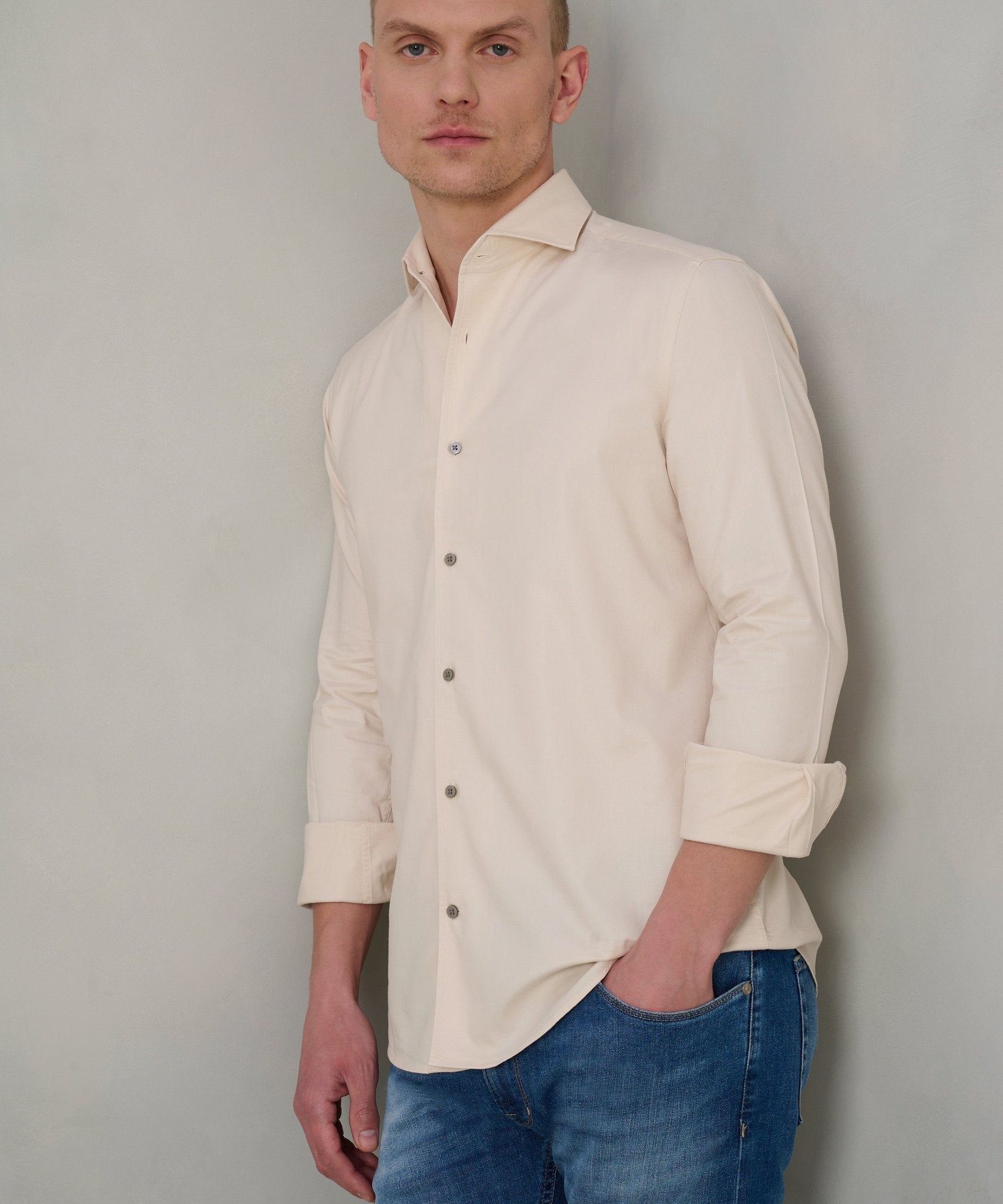SOCI3TY Overhemd gewassen lyocell beige - THE SOCIETY SHOP