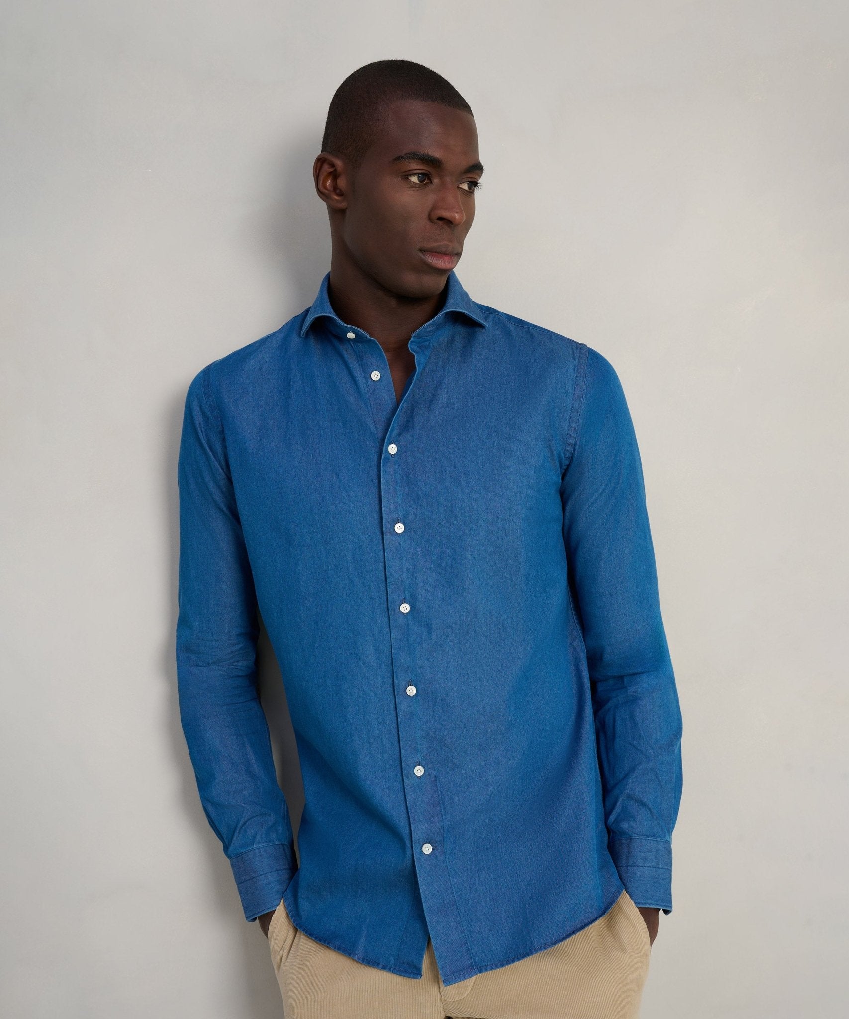 Profuomo Overhemd katoen denim blauw - THE SOCIETY SHOP