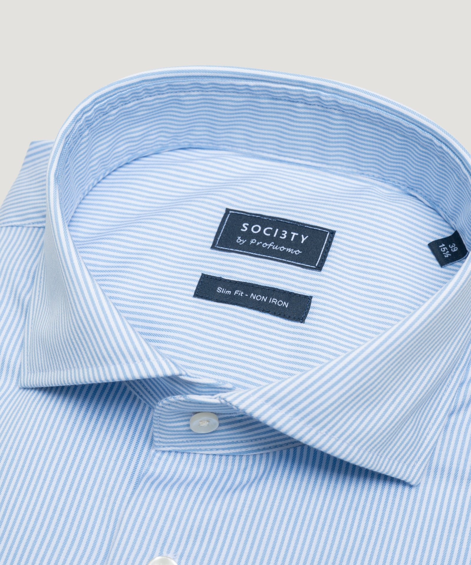 SOCI3TY by Profuomo Overhemd katoen non iron lichtblauw gestreept - THE SOCIETY SHOP