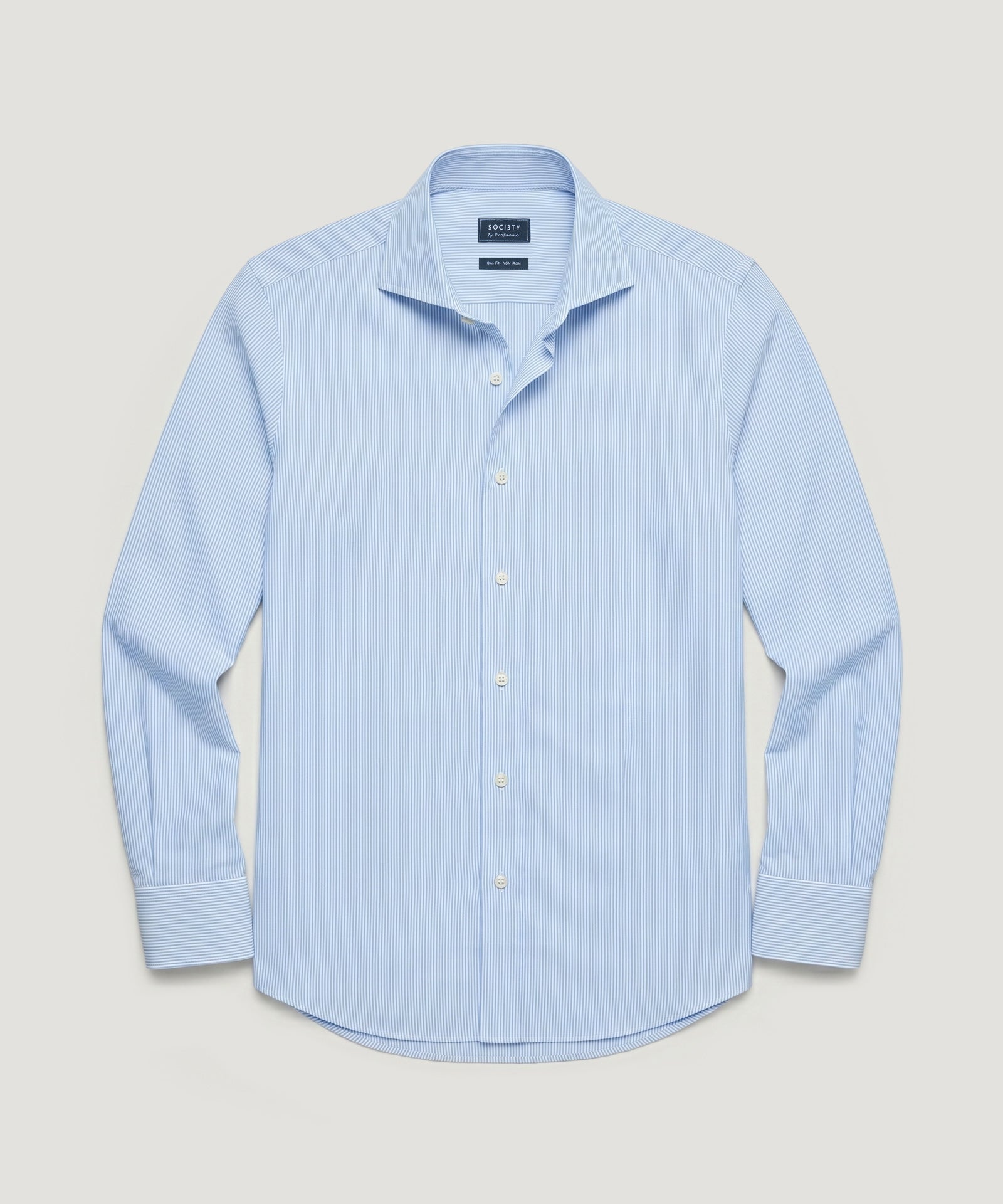 SOCI3TY by Profuomo Overhemd katoen non iron lichtblauw gestreept - THE SOCIETY SHOP