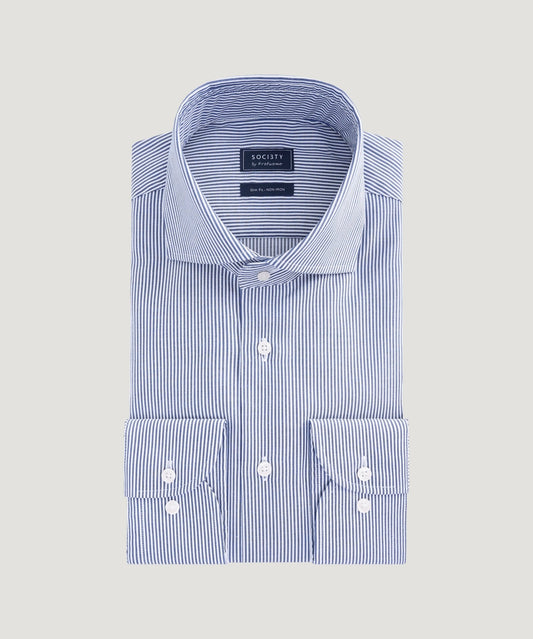 Profuomo Overhemd katoen poplin donkerblauw gestreept - The Society Shop