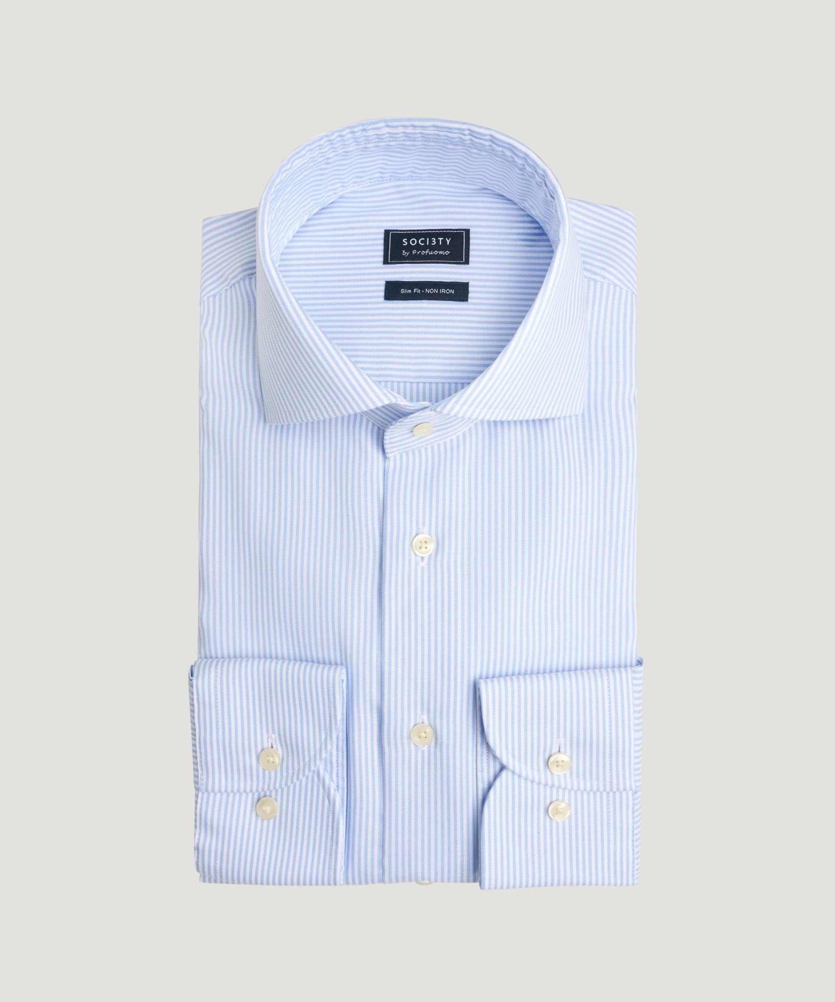 Profuomo Overhemd katoen poplin lichtblauw gestreept - THE SOCIETY SHOP
