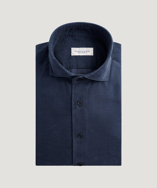 Profuomo Overhemd katoen ribcord donkerblauw - The Society Shop