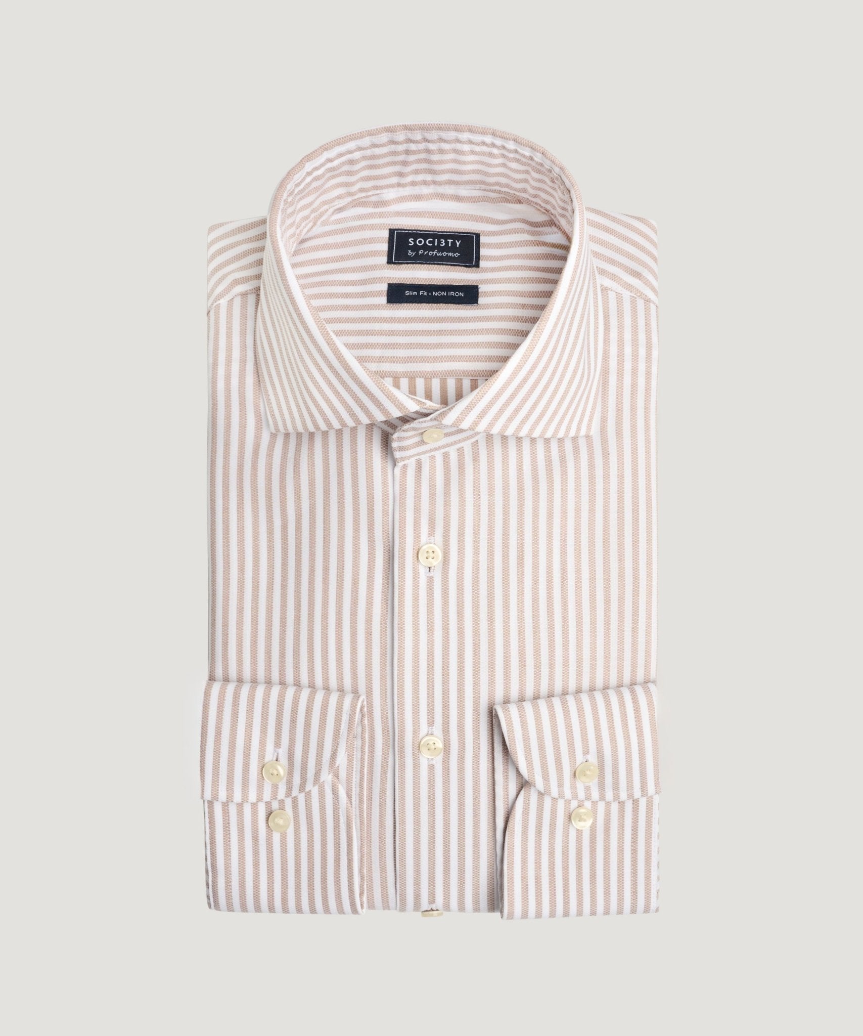 Profuomo Overhemd katoen twill beige gestreept - THE SOCIETY SHOP