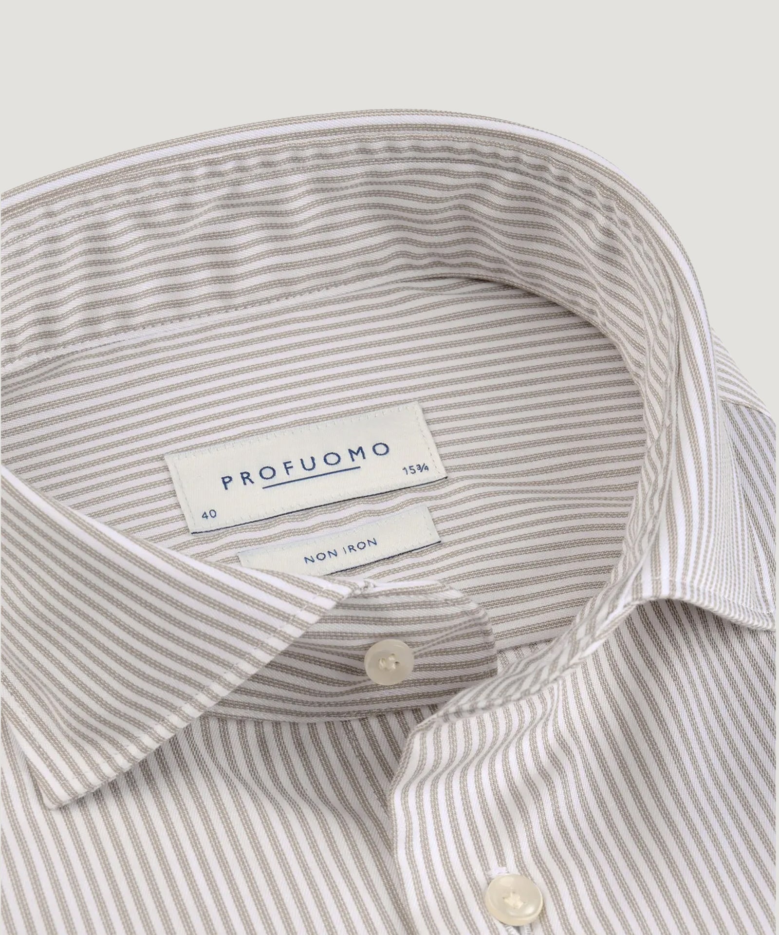 Profuomo Overhemd katoen twill beige gestreept - THE SOCIETY SHOP