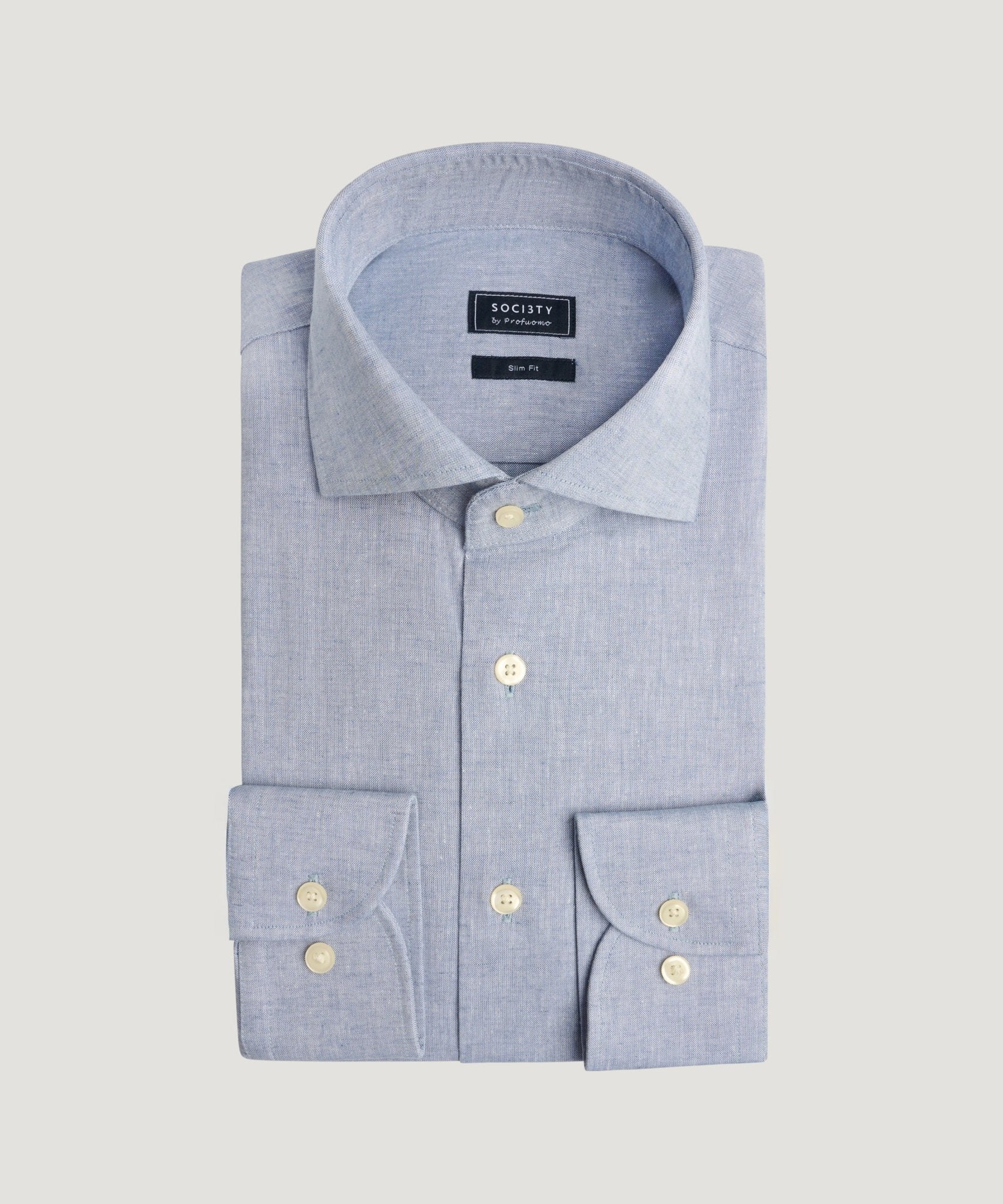 Profuomo Overhemd katoen/linnen poplin blauw - THE SOCIETY SHOP