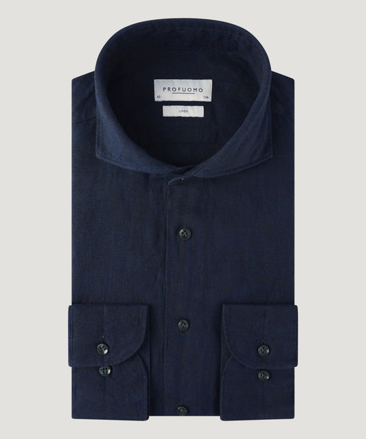 Profuomo Overhemd linnen donkerblauw - The Society Shop
