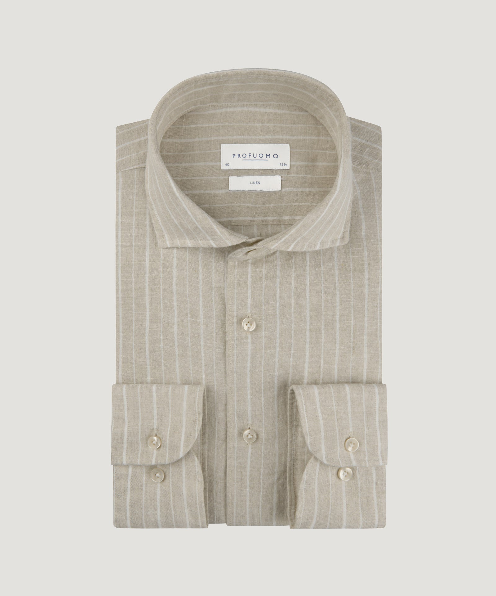 Profuomo Overhemden linnen beige gestreept - THE SOCIETY SHOP