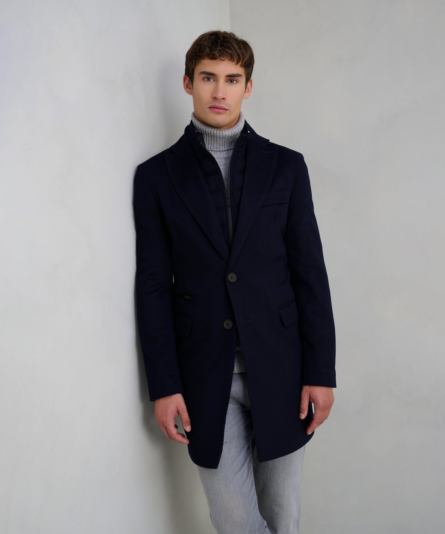 SOCI3TY Overjas virgin wool donkerblauw (woven by Loro Piana) - The Society Shop