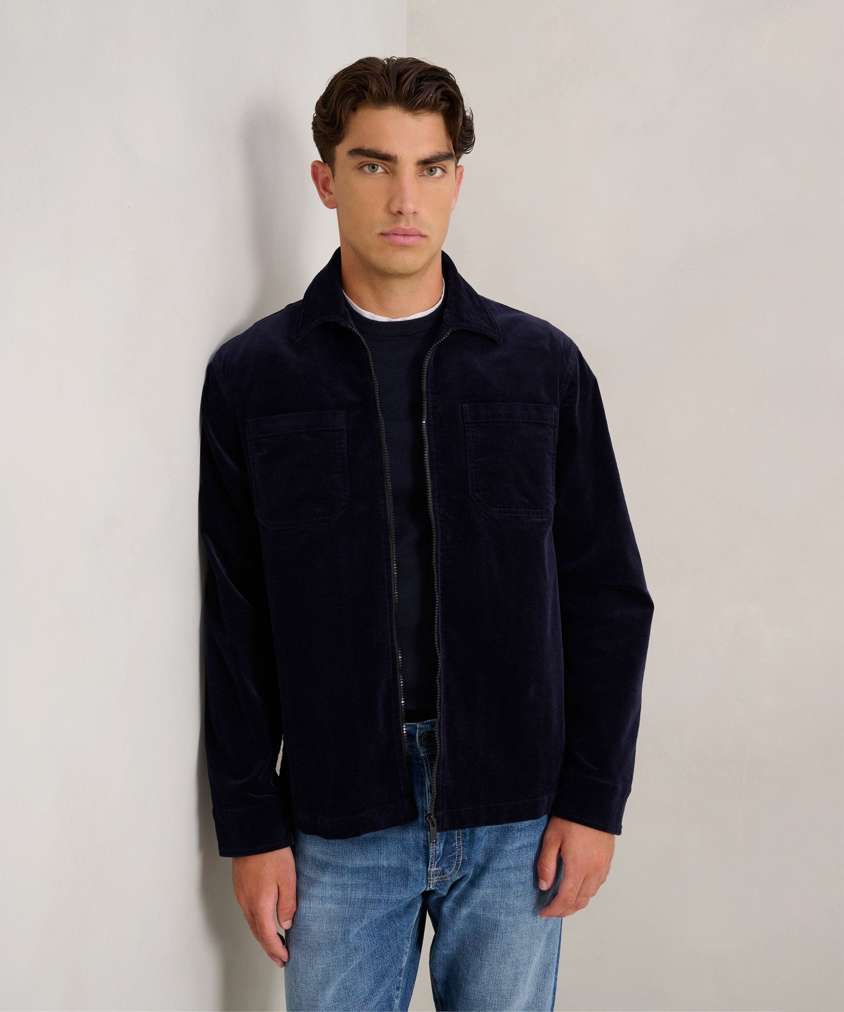 SOCI3TY Overshirt gewassen corduroy donkerblauw - THE SOCIETY SHOP