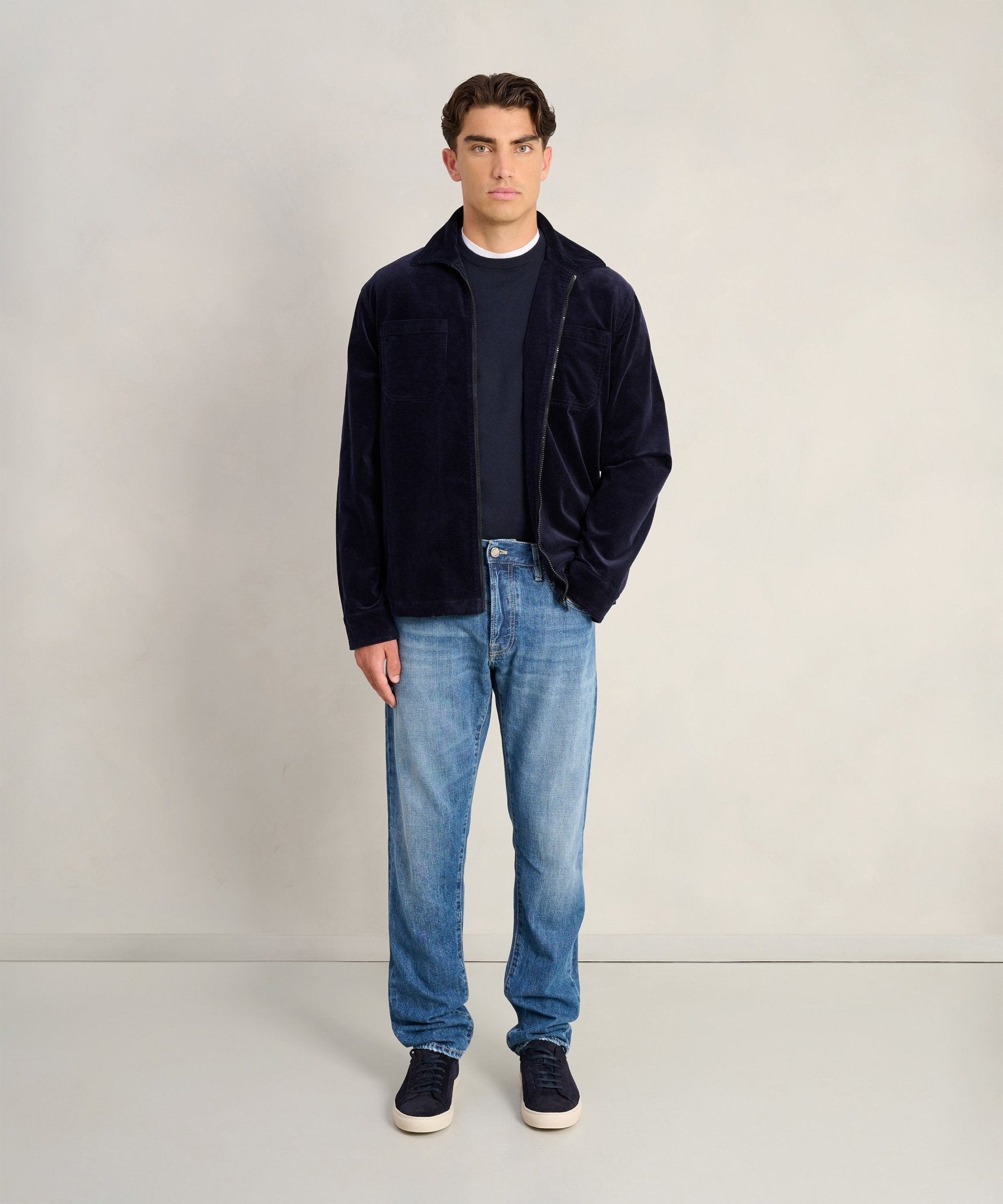 SOCI3TY Overshirt gewassen corduroy donkerblauw - THE SOCIETY SHOP