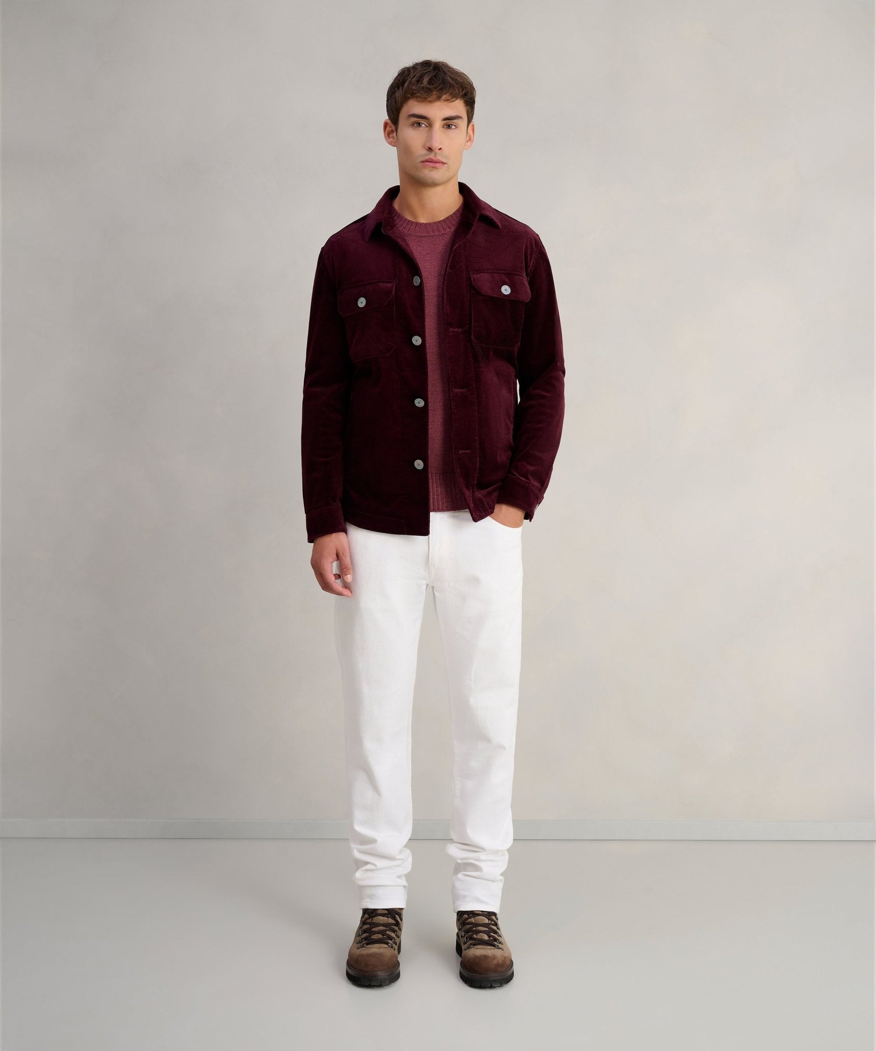 SOCI3TY Overshirt katoen ribcord bordeauxrood (woven by Pontoglio) - The Society Shop