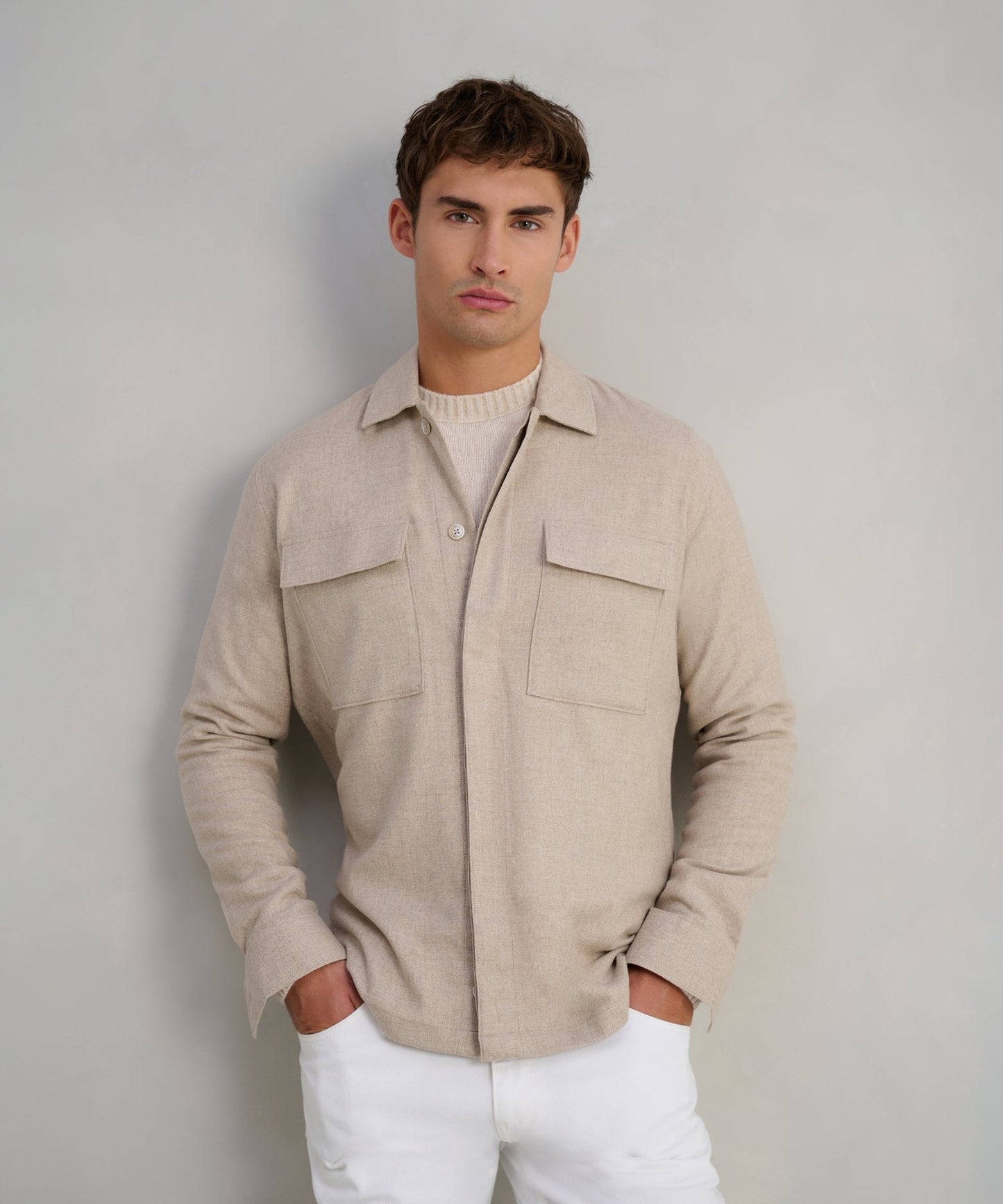 SOCI3TY Overshirt wol flanel beige - The Society Shop