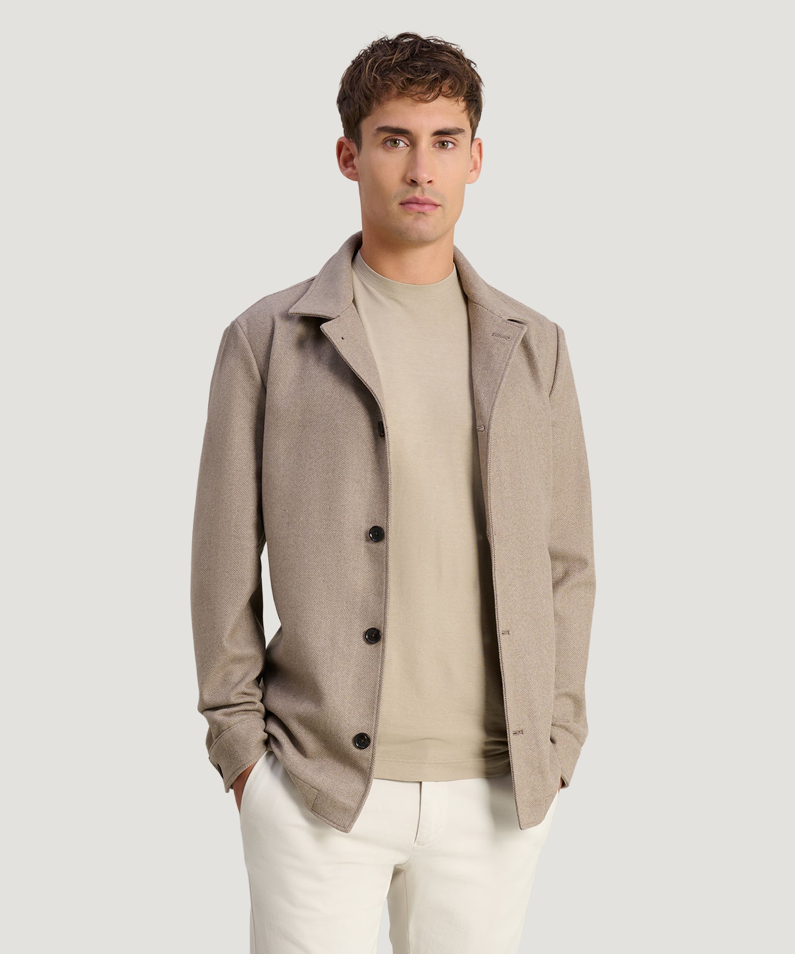 Profuomo Overshirt wol visgraat beige - THE SOCIETY SHOP