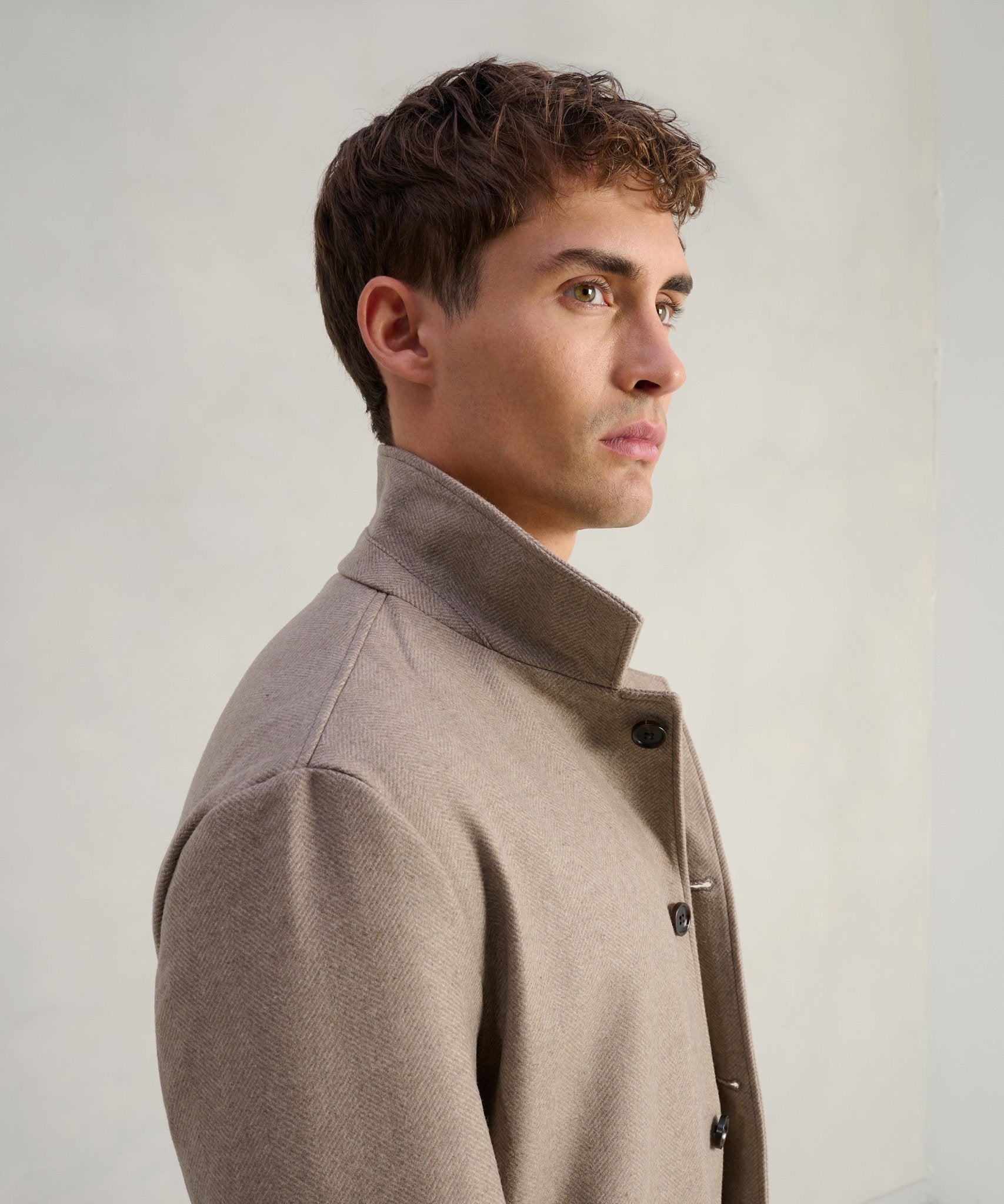 Profuomo Overshirt wol visgraat beige - THE SOCIETY SHOP
