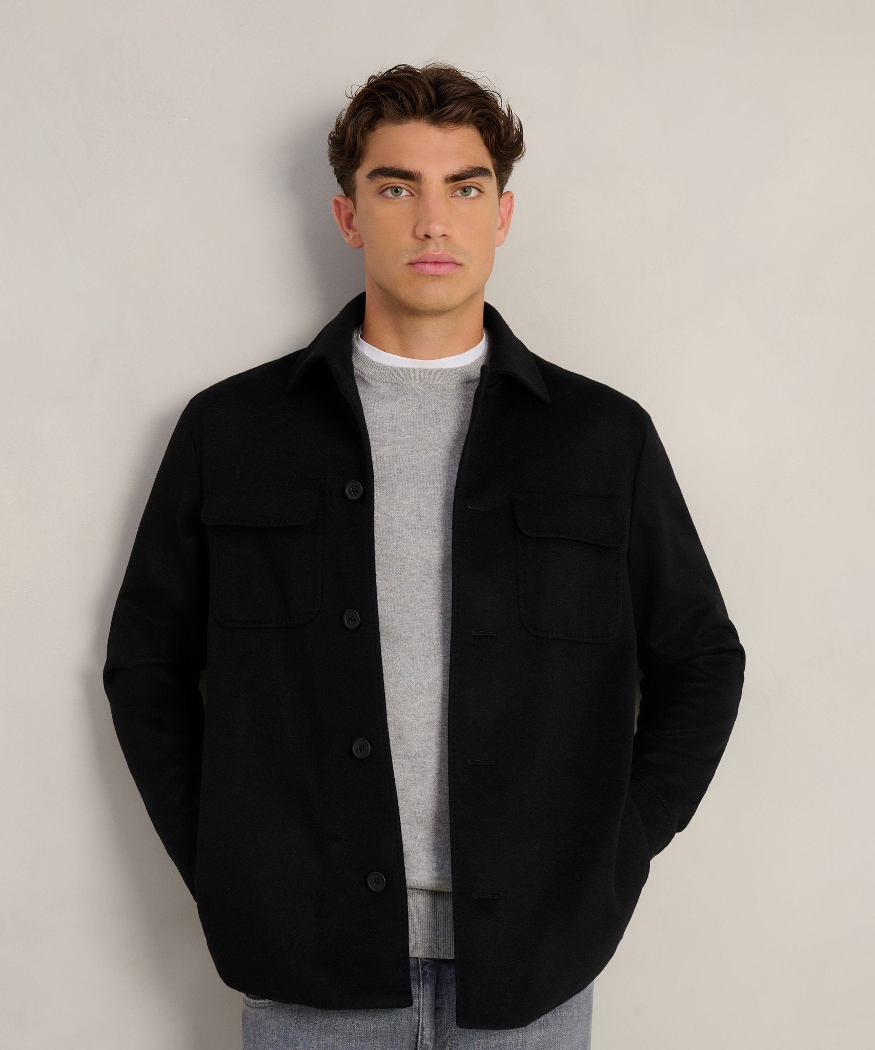SOCI3TY Limited Overshirt wol/kasjmier zwart - THE SOCIETY SHOP
