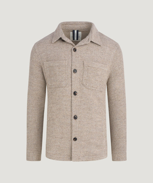 Profuomo Overshirt wolmix visgraad beige - The Society Shop