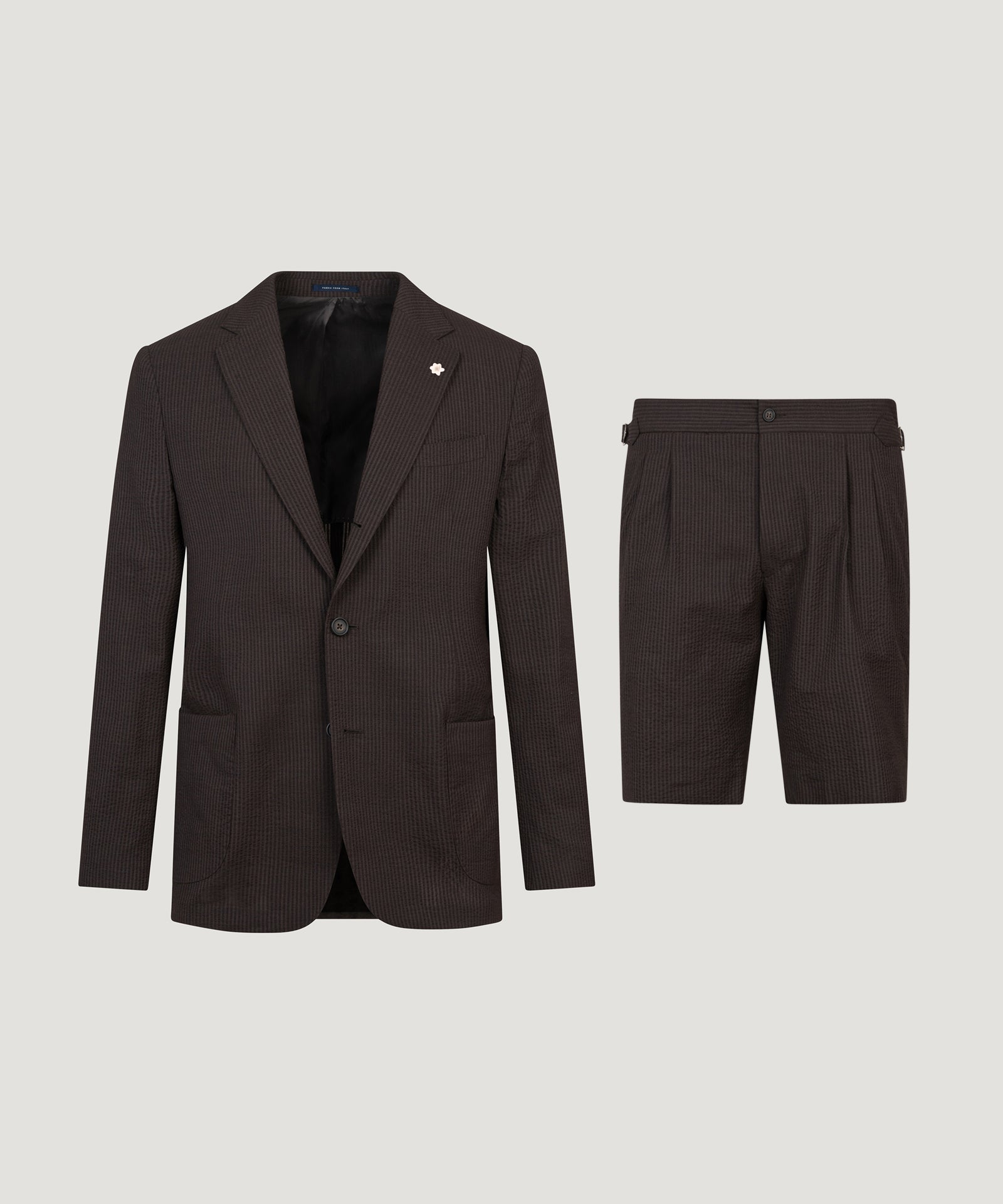 SOCI3TY Limited Fashion Pak met shorts LIGHTEST seersucker wol/zijde donkerbruin - THE SOCIETY SHOP