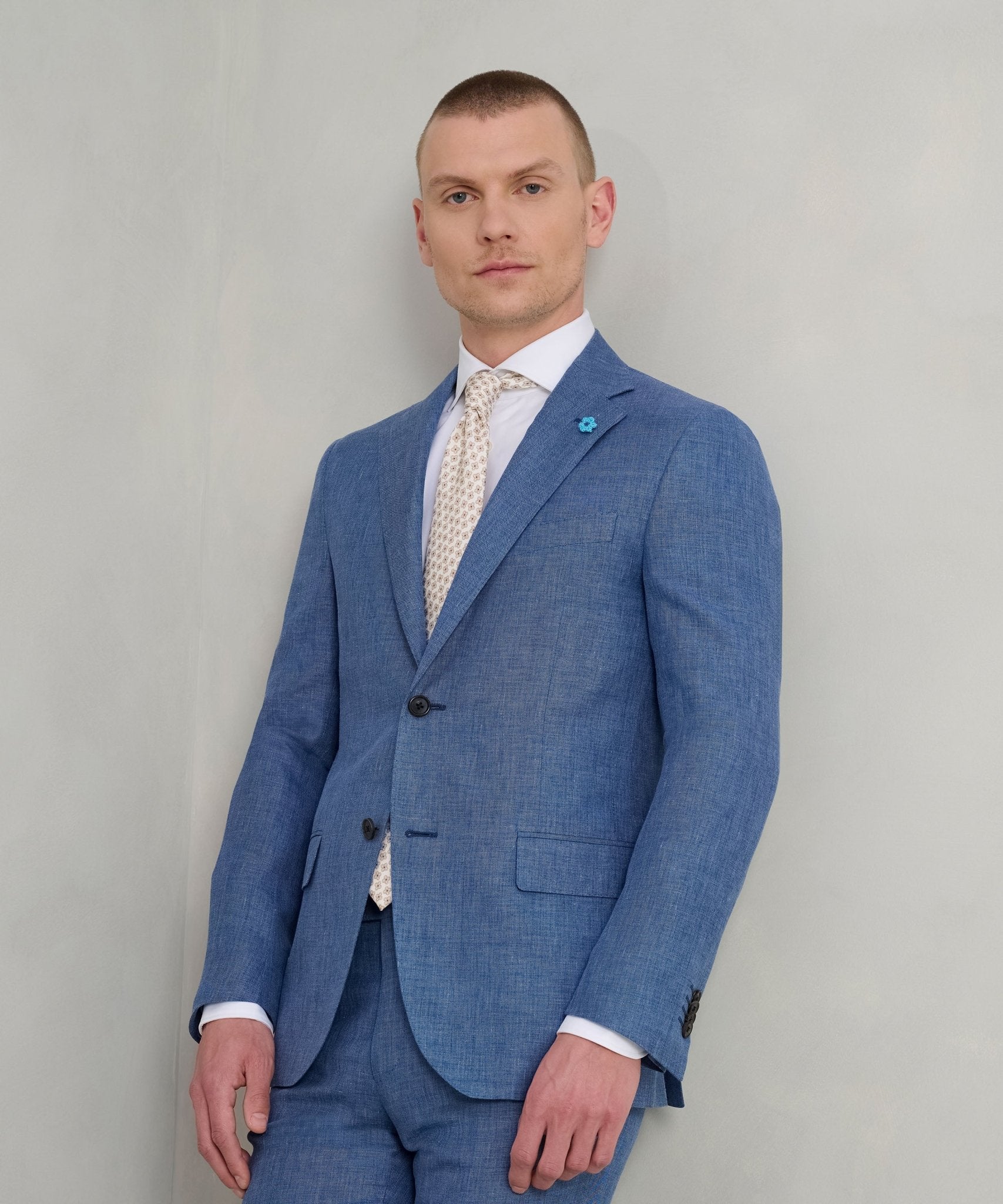 Corneliani Pak scheerwol/linnen/zijde middenblauw - THE SOCIETY SHOP