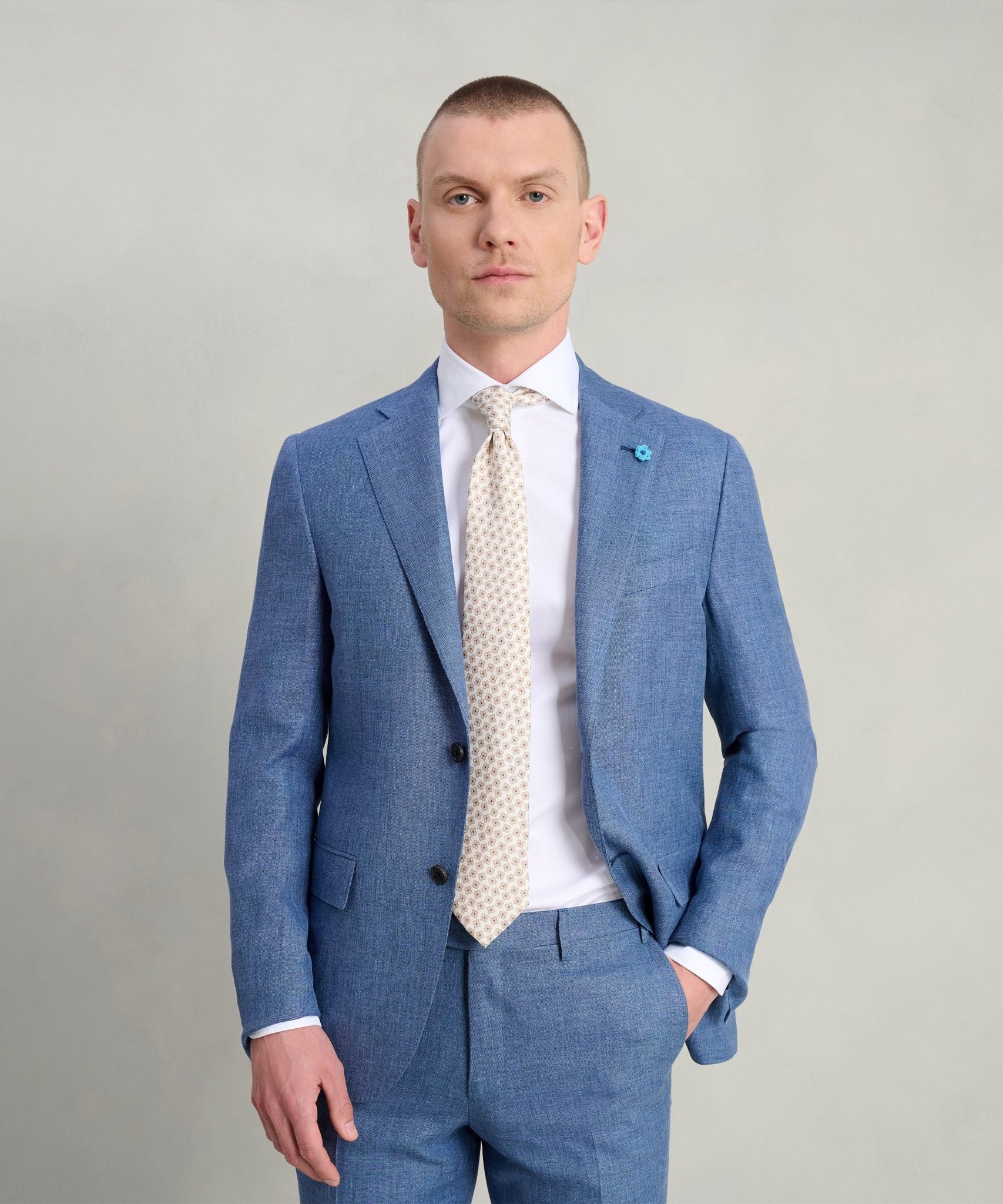 Corneliani Pak scheerwol/linnen/zijde middenblauw - THE SOCIETY SHOP