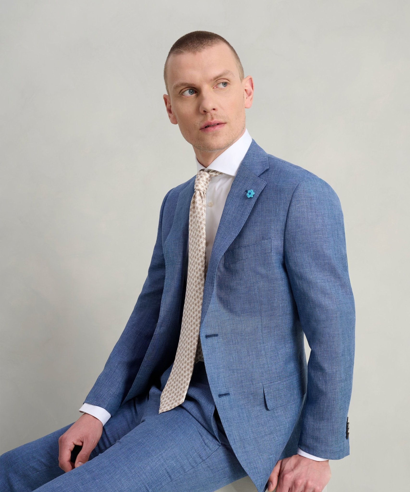 Corneliani Pak scheerwol/linnen/zijde middenblauw - THE SOCIETY SHOP