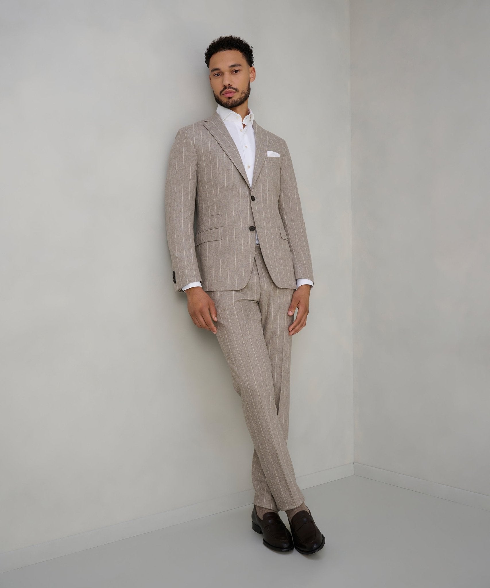 SOCI3TY Limited Pak wol beige gestreept (woven by Vitale Barberis Canonico) - The Society Shop