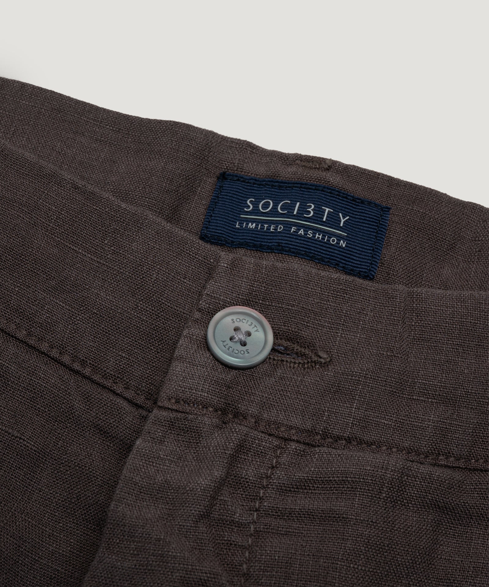 SOCI3TY Limited Fashion Pantalon gewassen linnen donkerbruin - THE SOCIETY SHOP