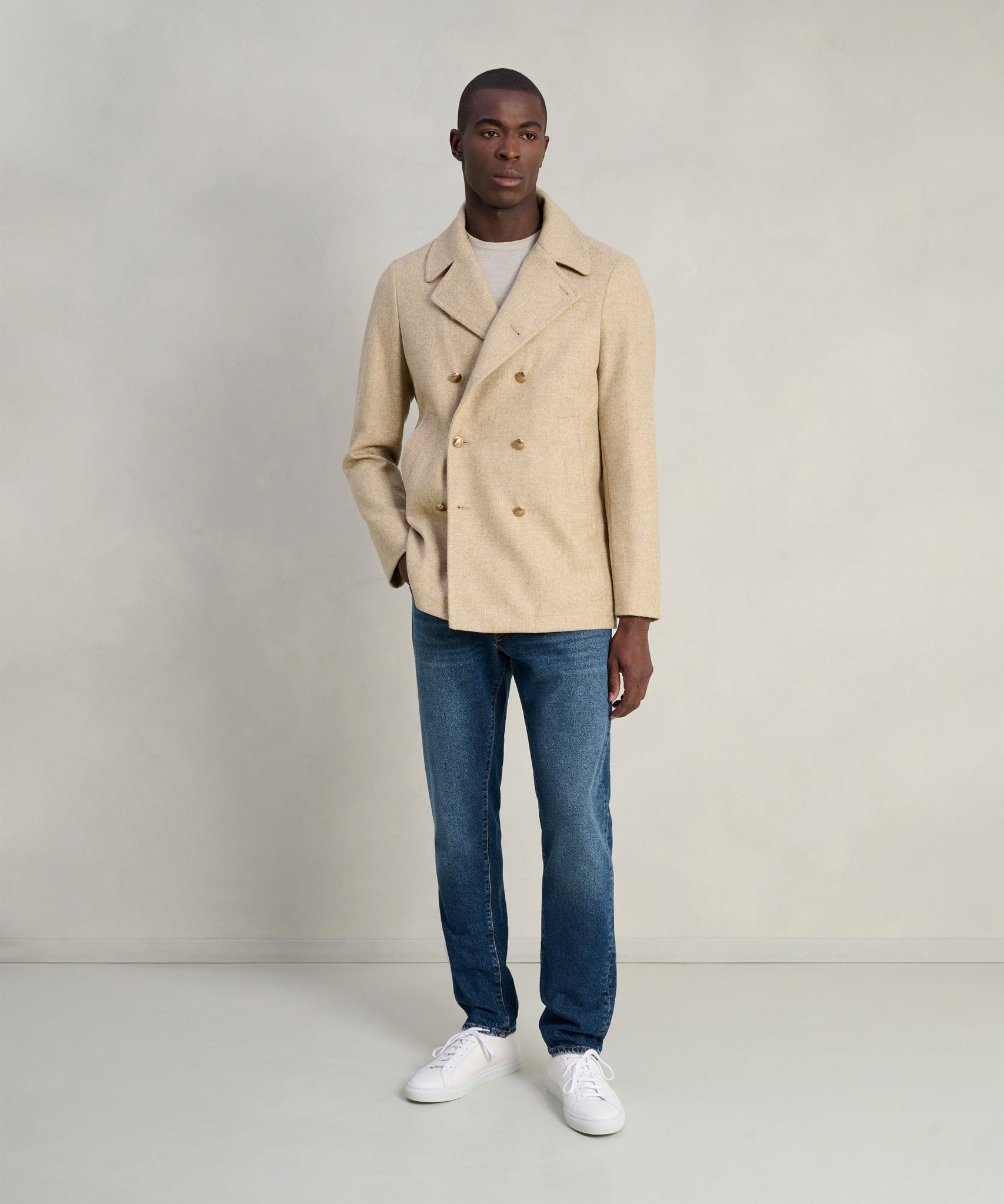 SOCI3TY Limited Pea coat Shetland wol beige - THE SOCIETY SHOP
