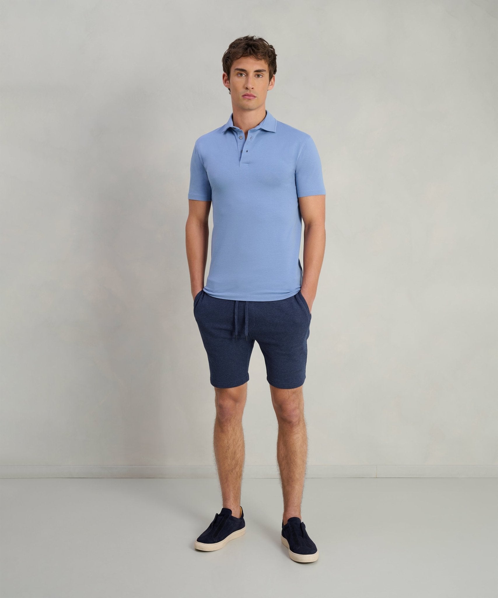 SOCI3TY Polo fine cotton jersey stretch faded blue - The Society Shop