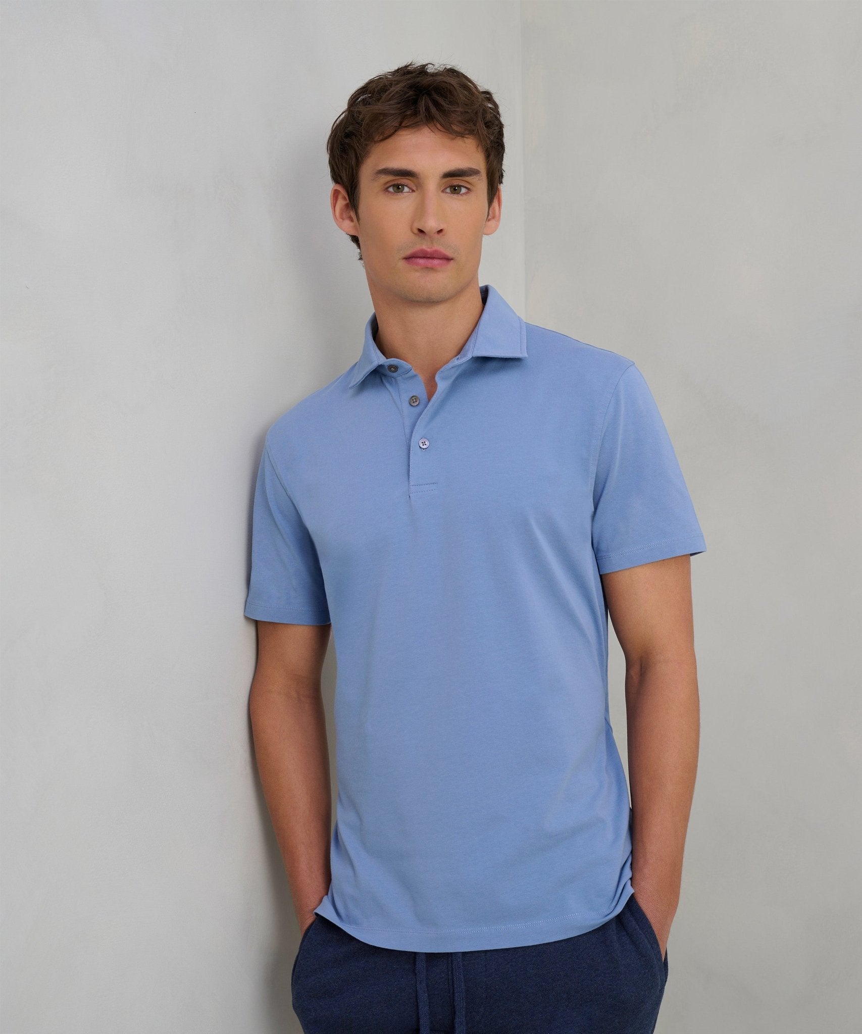 SOCI3TY Polo fine cotton jersey stretch faded blue - The Society Shop