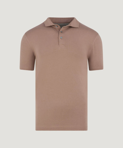 Polo fine cotton jersey stretch mid sand