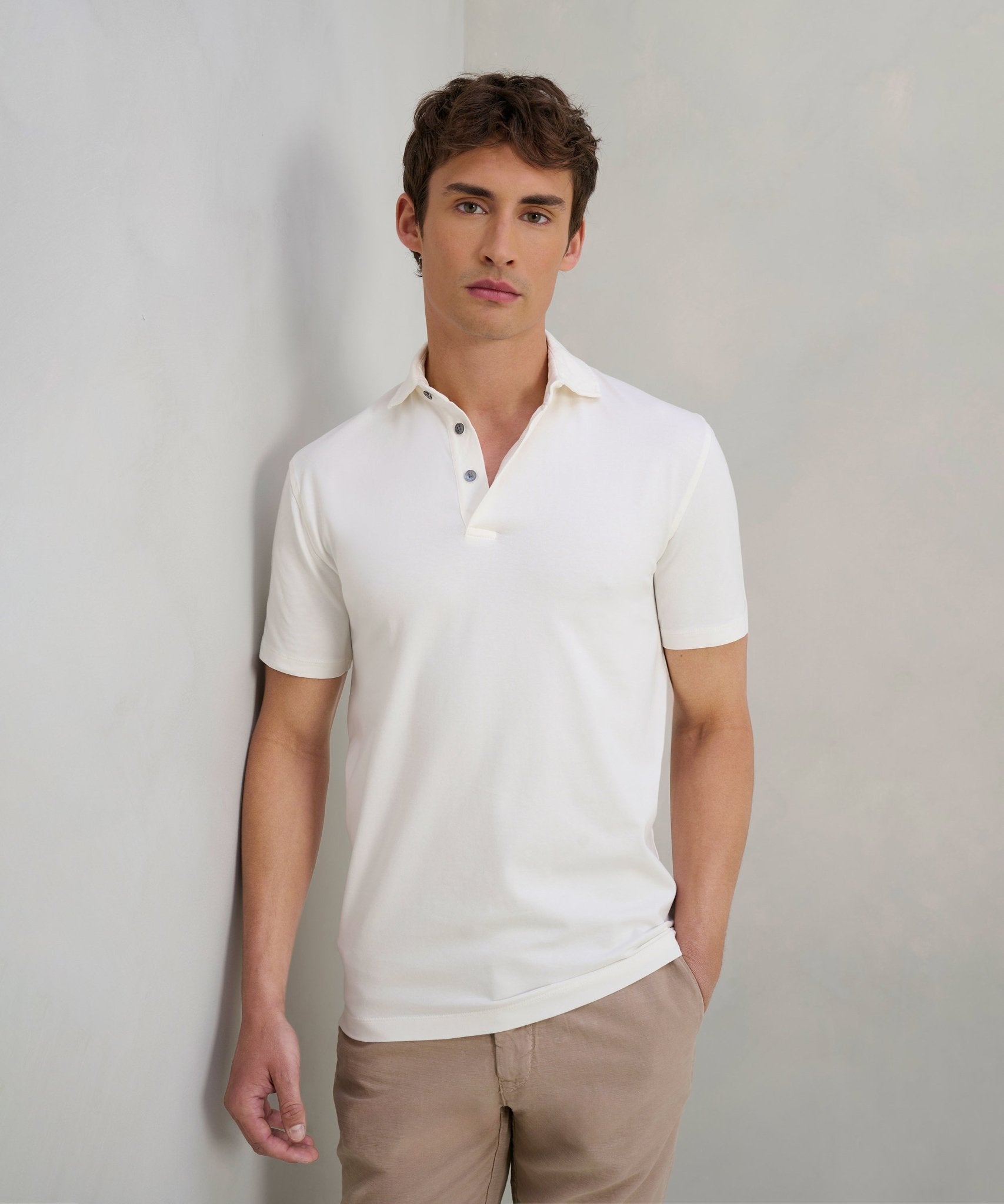 SOCI3TY Polo fine cotton jersey stretch off - white - The Society Shop