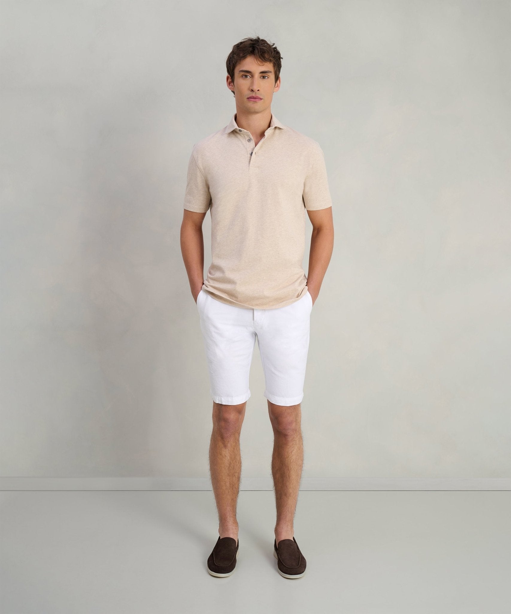 SOCI3TY Polo fine cotton jersey stretch zand melange - The Society Shop