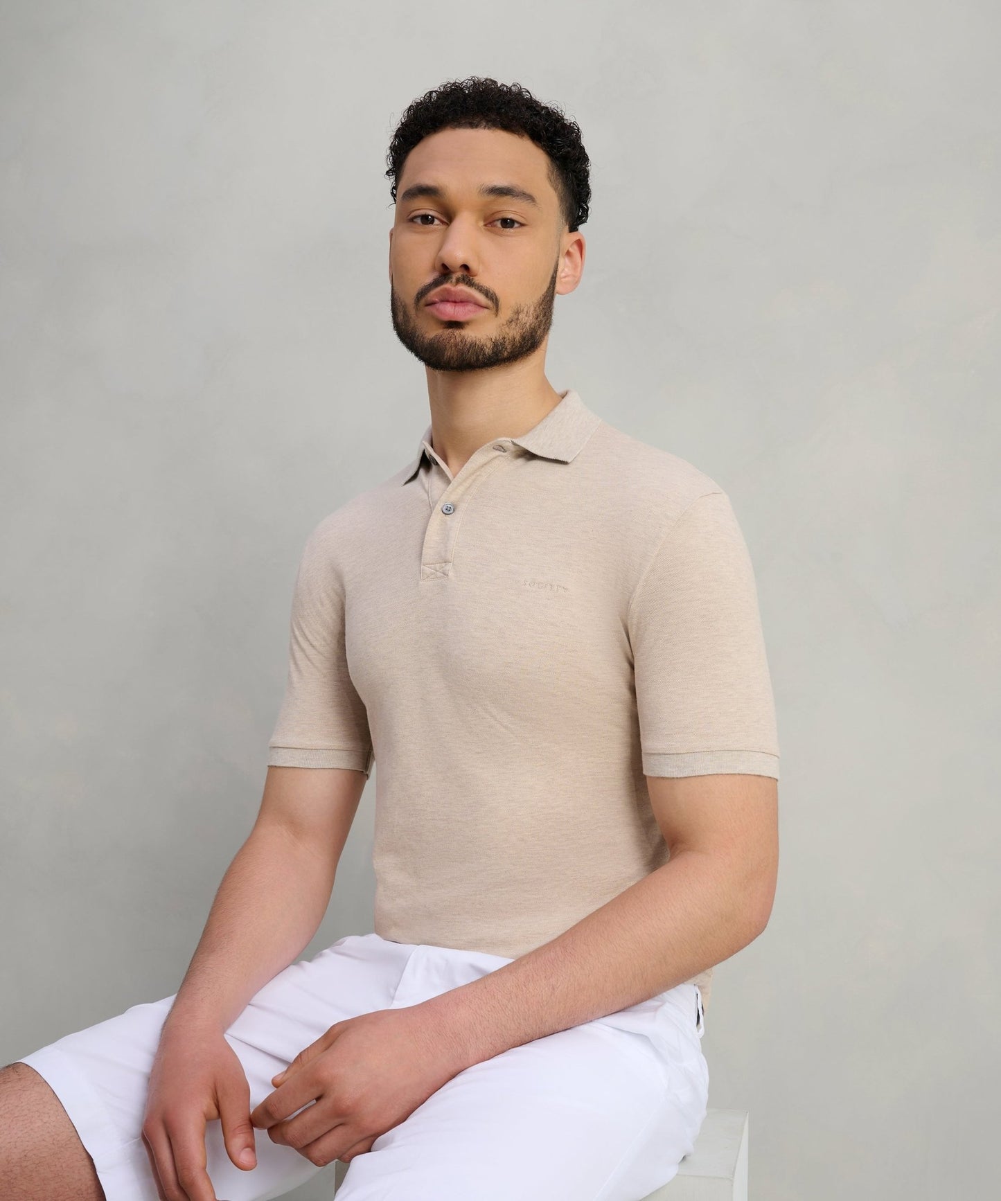 SOCI3TY Polo katoen piqué stretch beige melange - THE SOCIETY SHOP