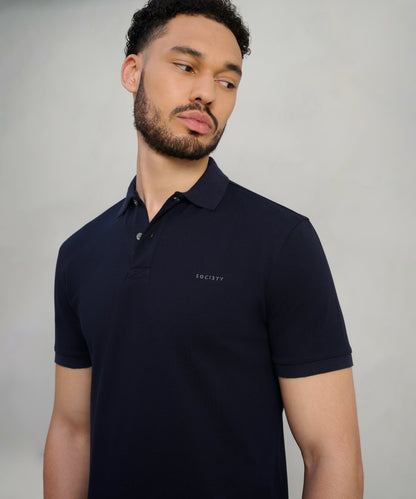 SOCI3TY Polo katoen piqué stretch donkerblauw - THE SOCIETY SHOP