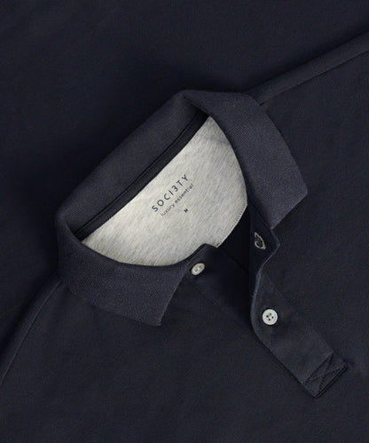 SOCI3TY Polo katoen piqué stretch donkerblauw - THE SOCIETY SHOP