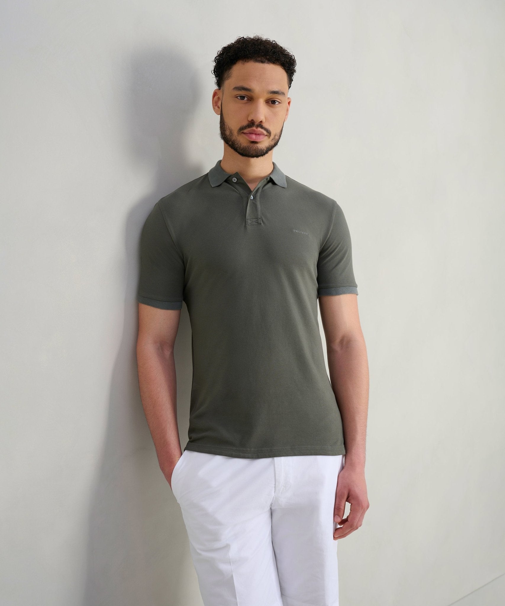 SOCI3TY Polo katoen piqué stretch donkergroen - THE SOCIETY SHOP