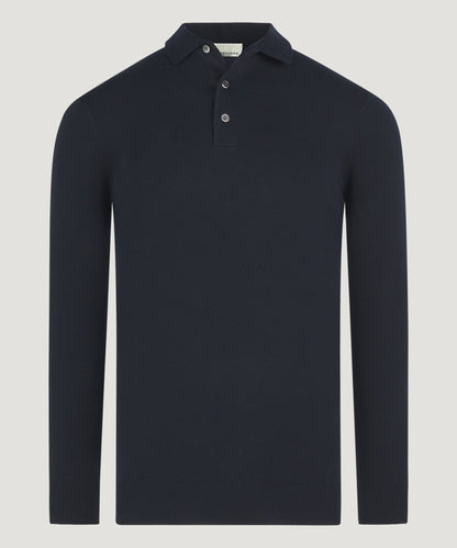 Profuomo Polo met lang mouw lyocell donkerblauw - The Society Shop