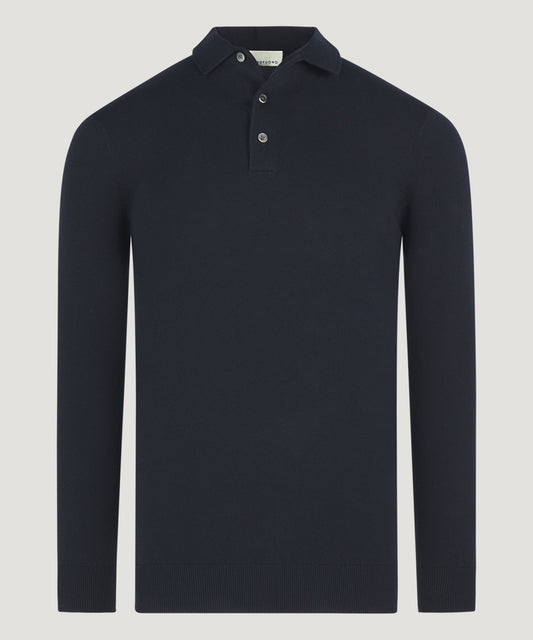 Profuomo Polo met lang mouw lyocell donkerblauw - The Society Shop