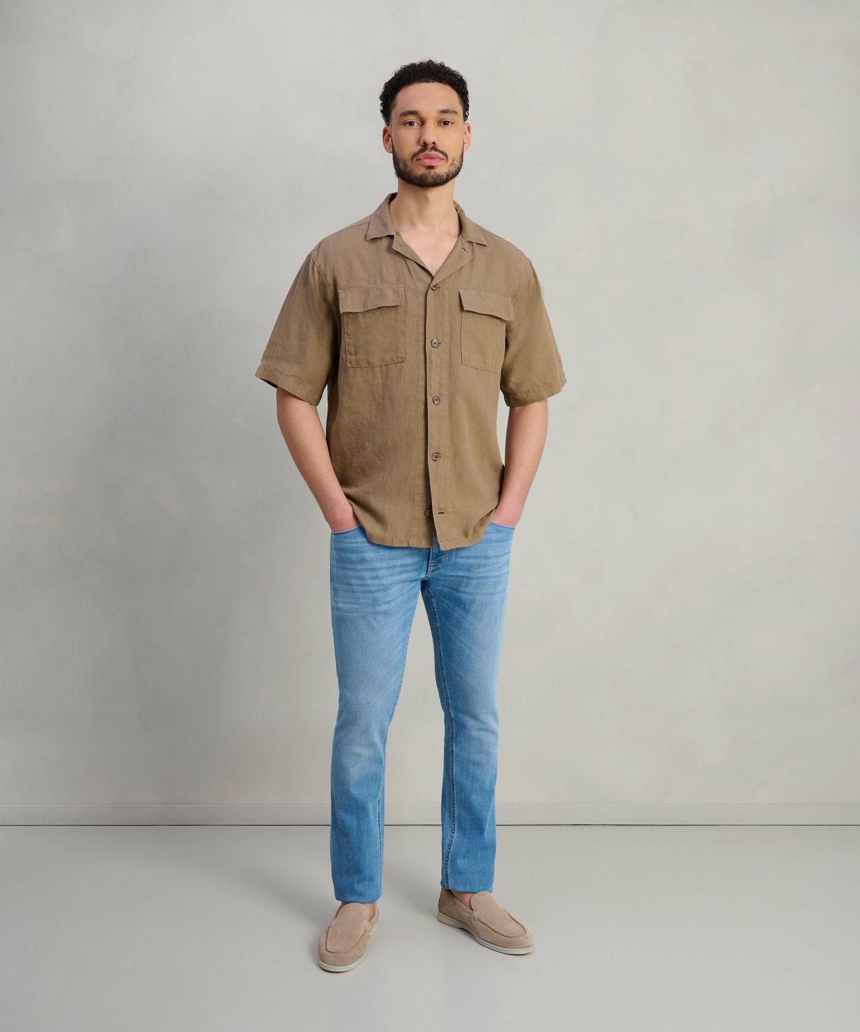 SOCI3TY Resort shirt gewassen linnen bruin - THE SOCIETY SHOP