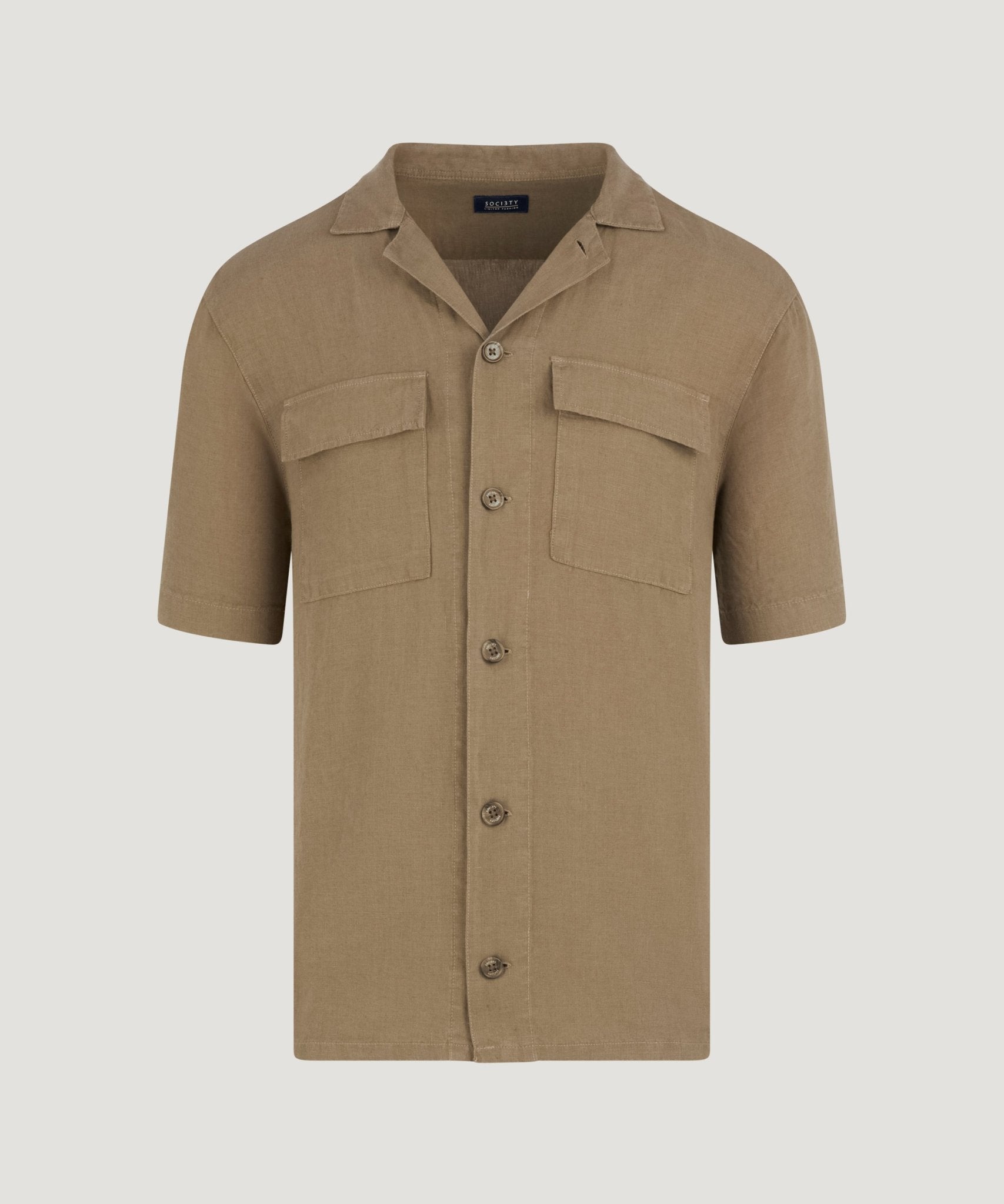 SOCI3TY Resort shirt gewassen linnen bruin - THE SOCIETY SHOP