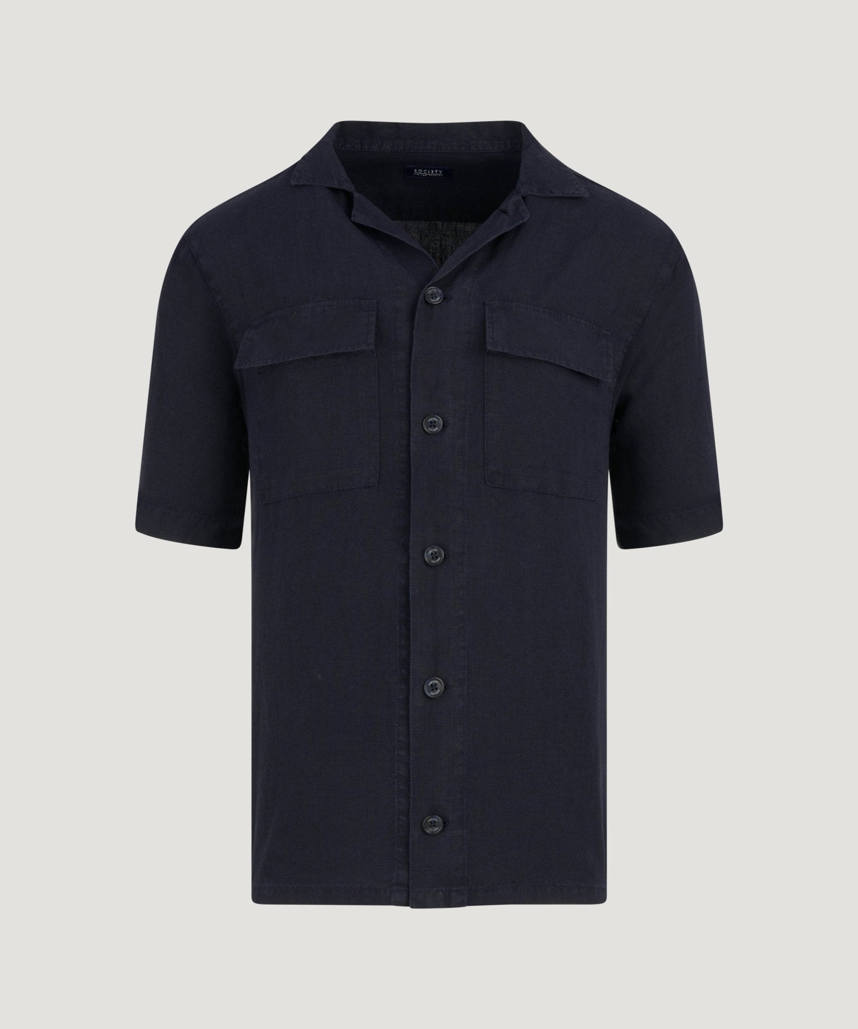 SOCI3TY Resort shirt gewassen linnen donkerblauw - THE SOCIETY SHOP
