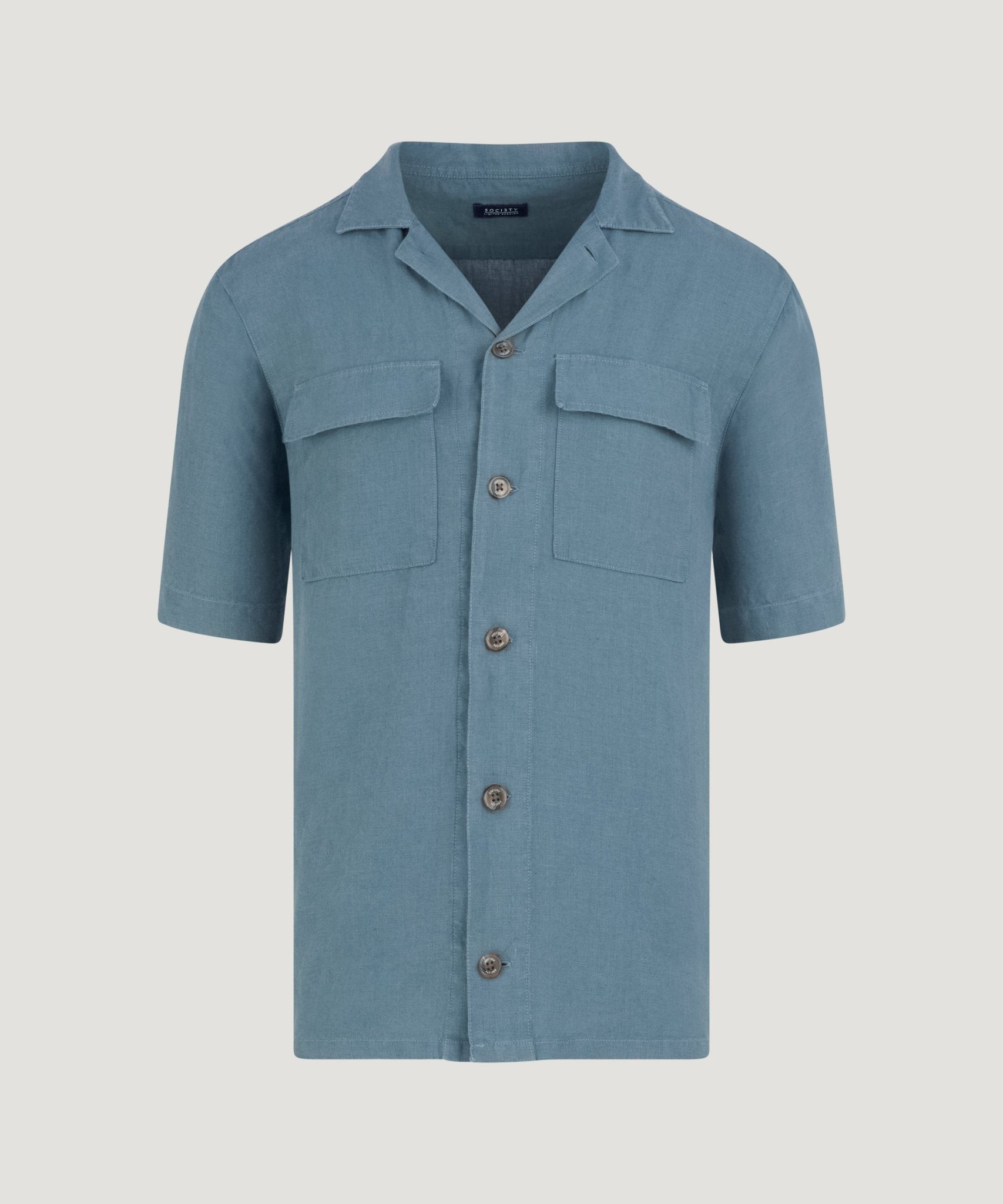 SOCI3TY Resort shirt gewassen linnen faded blue - THE SOCIETY SHOP