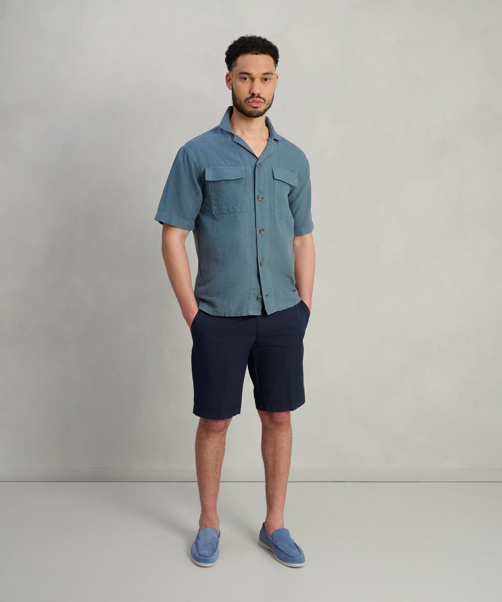 SOCI3TY Resort shirt gewassen linnen faded blue - THE SOCIETY SHOP