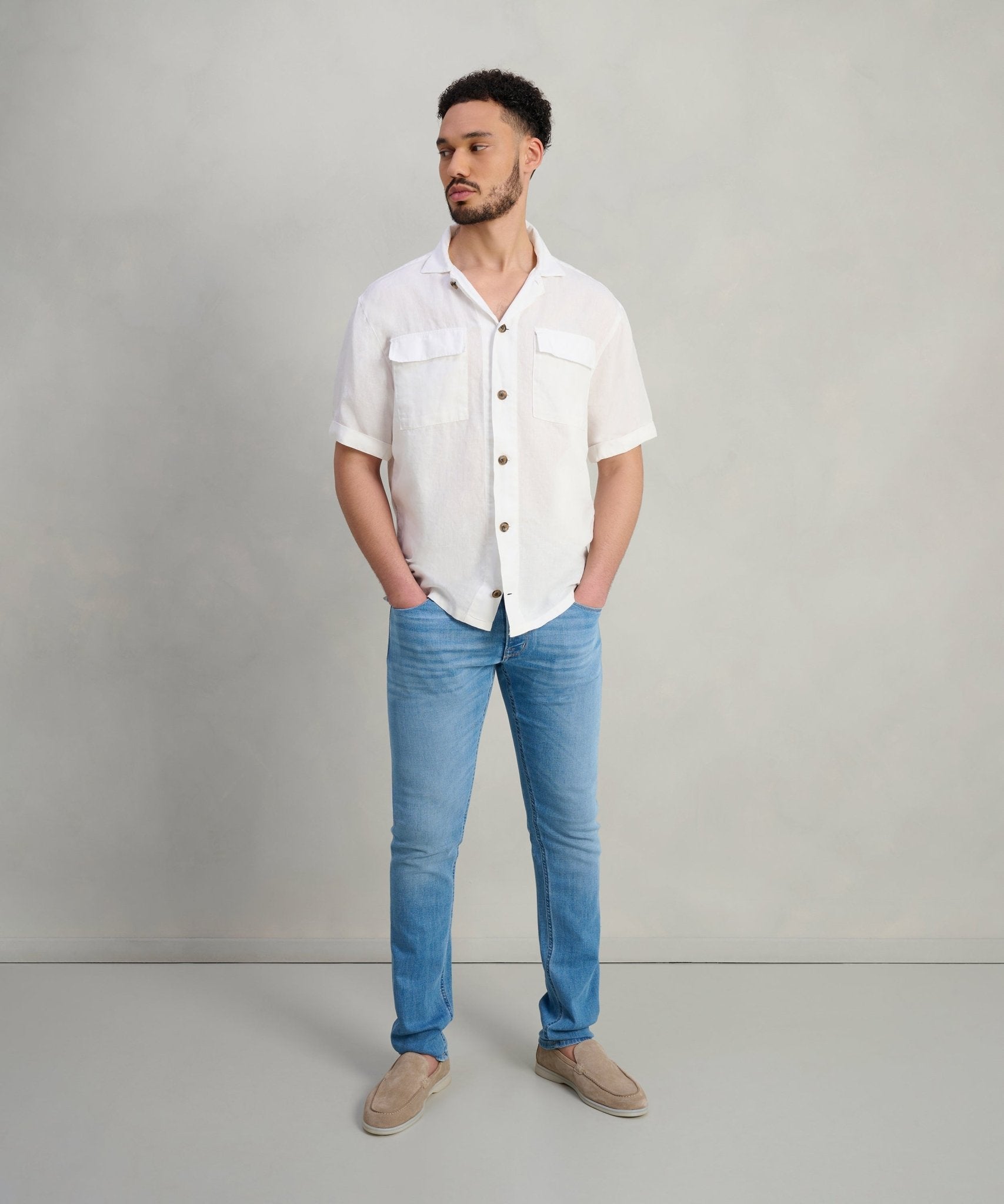 SOCI3TY Resort shirt gewassen linnen off - white - THE SOCIETY SHOP